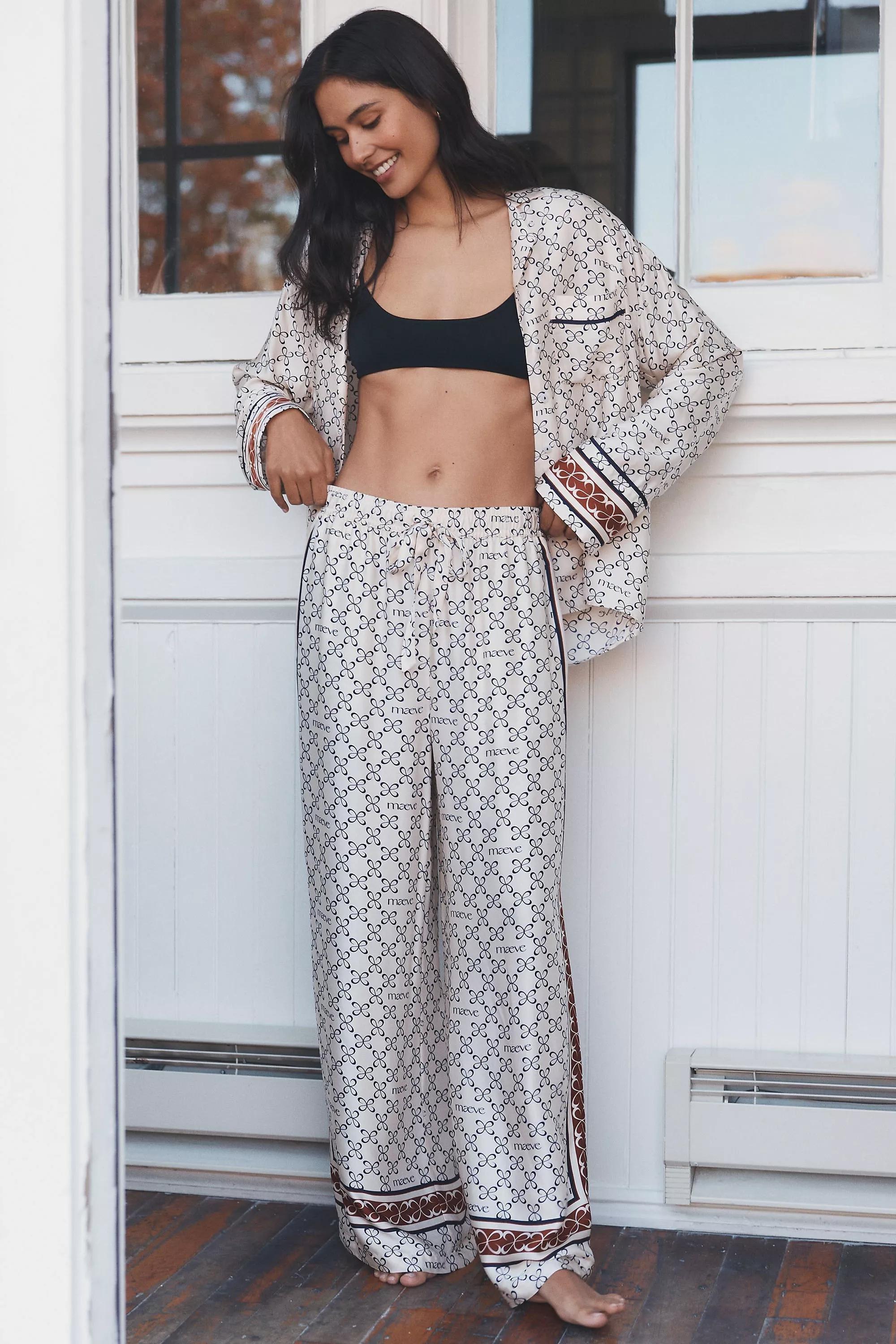 By Maeve Silky Wide-Leg Pyjamas Pants, Grey, A501_0211, large image number 0