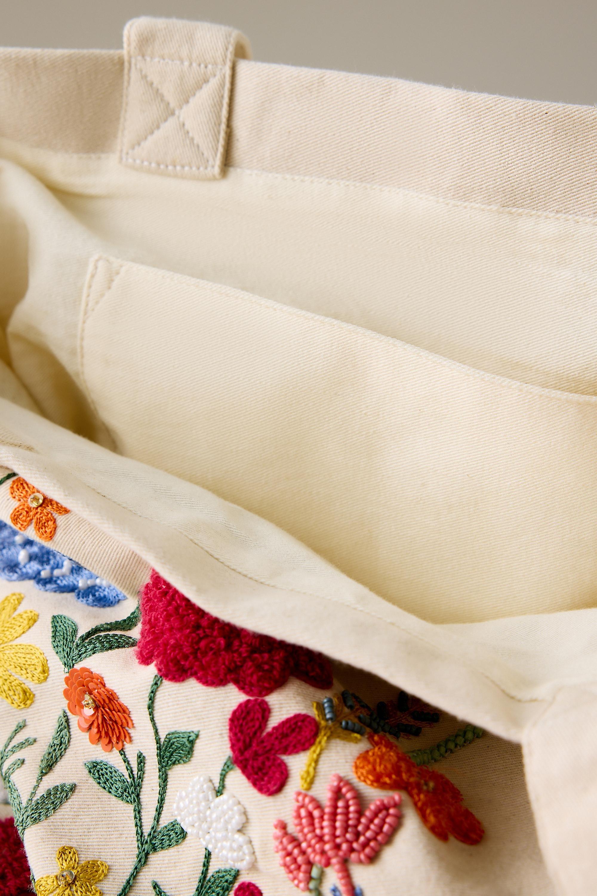 BOTANICAL MOTIF Beaded Flower Truck Canvas Tote Bag, A501_0039, large image number 2