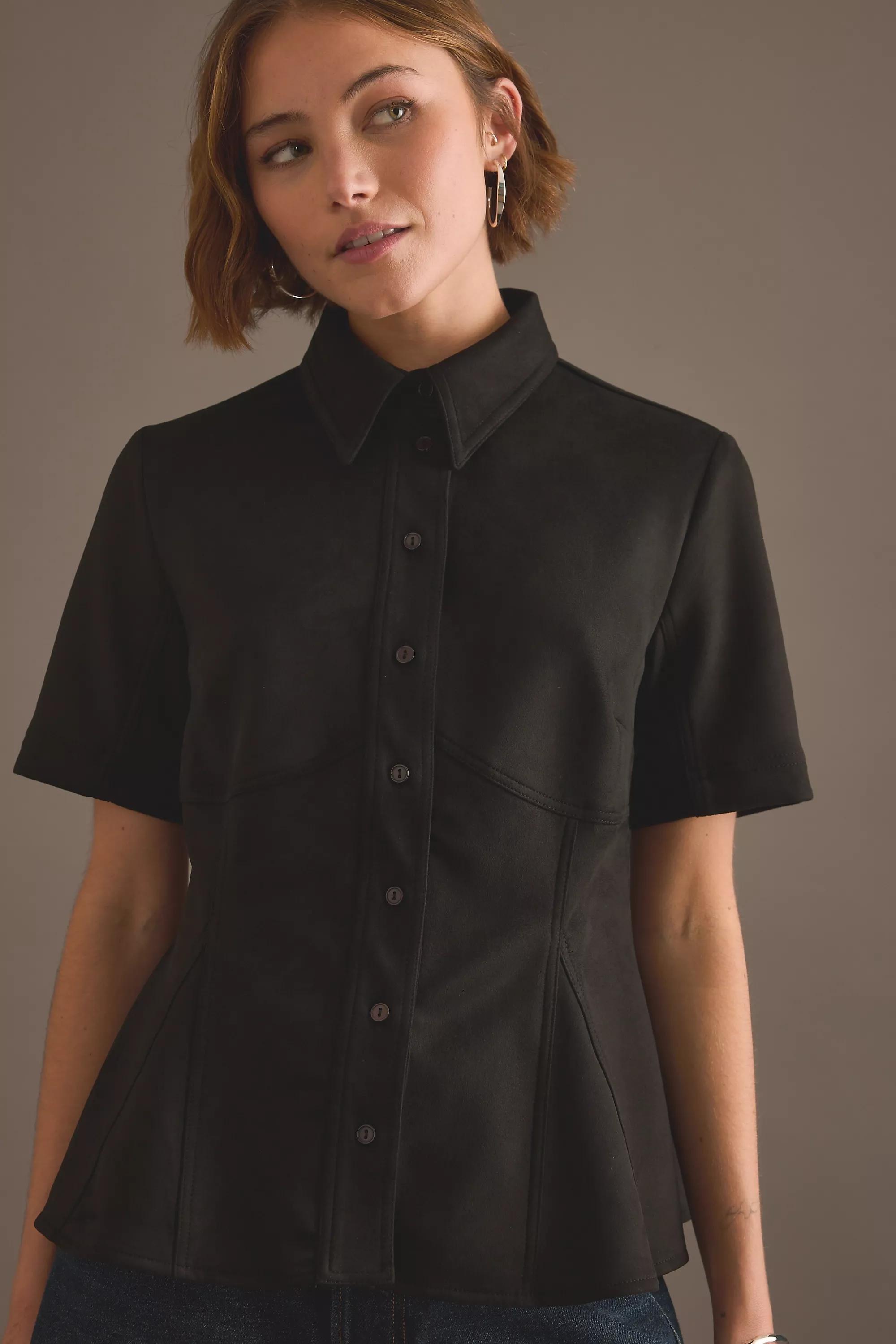Exquise Nara Faux-Suede Blouse, Black, Black, large image number 0