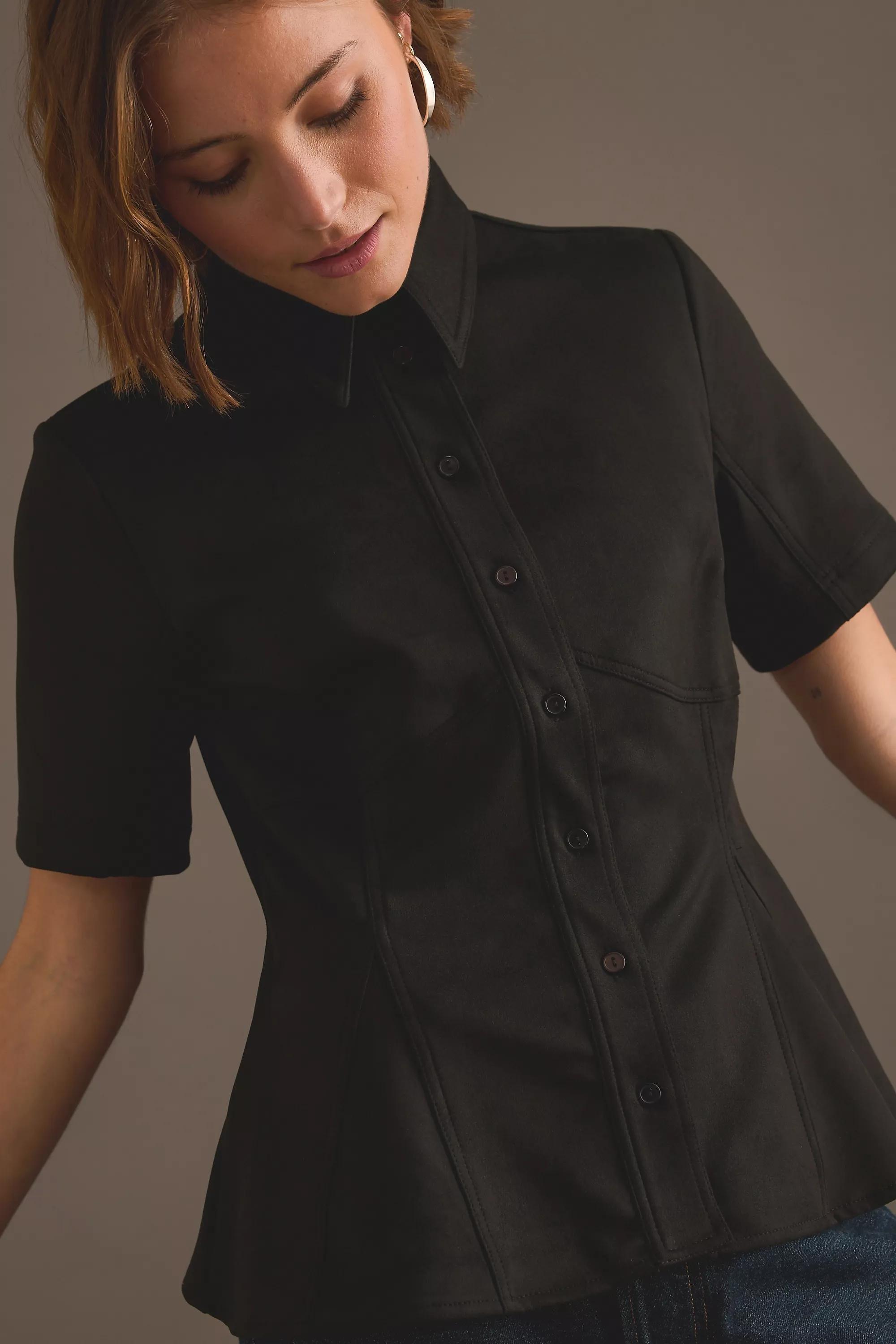 Exquise Nara Faux-Suede Blouse, Black, Black, large image number 4