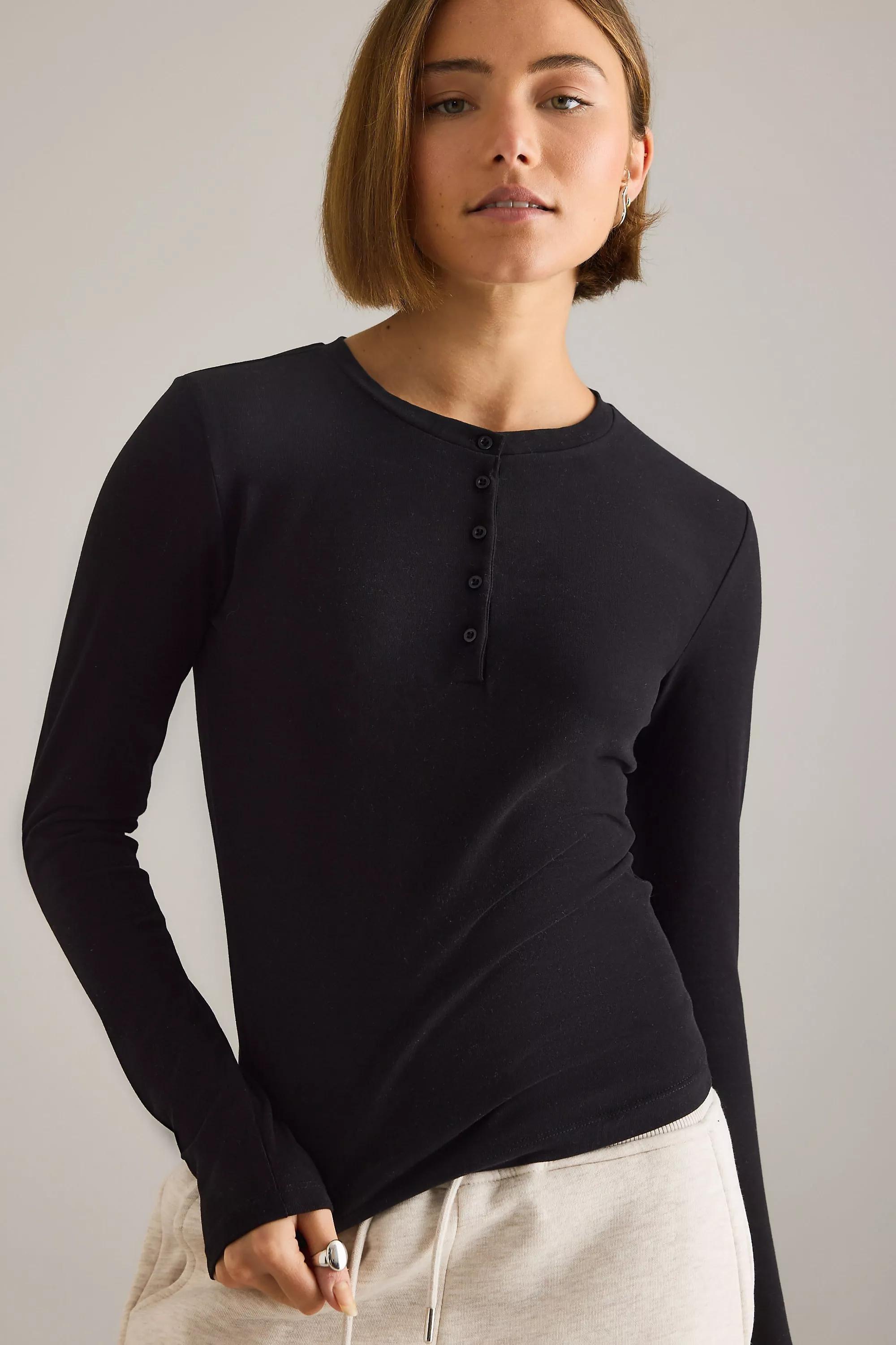 Tala 365 Core Cotton Henley Top, Black, A501_0001, large image number 0