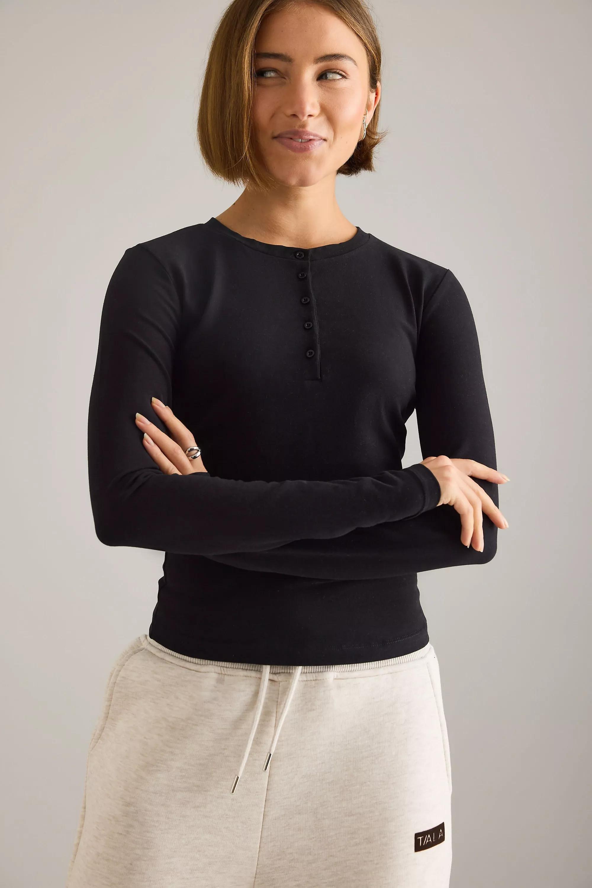 Tala 365 Core Cotton Henley Top, Black, A501_0001, large image number 3