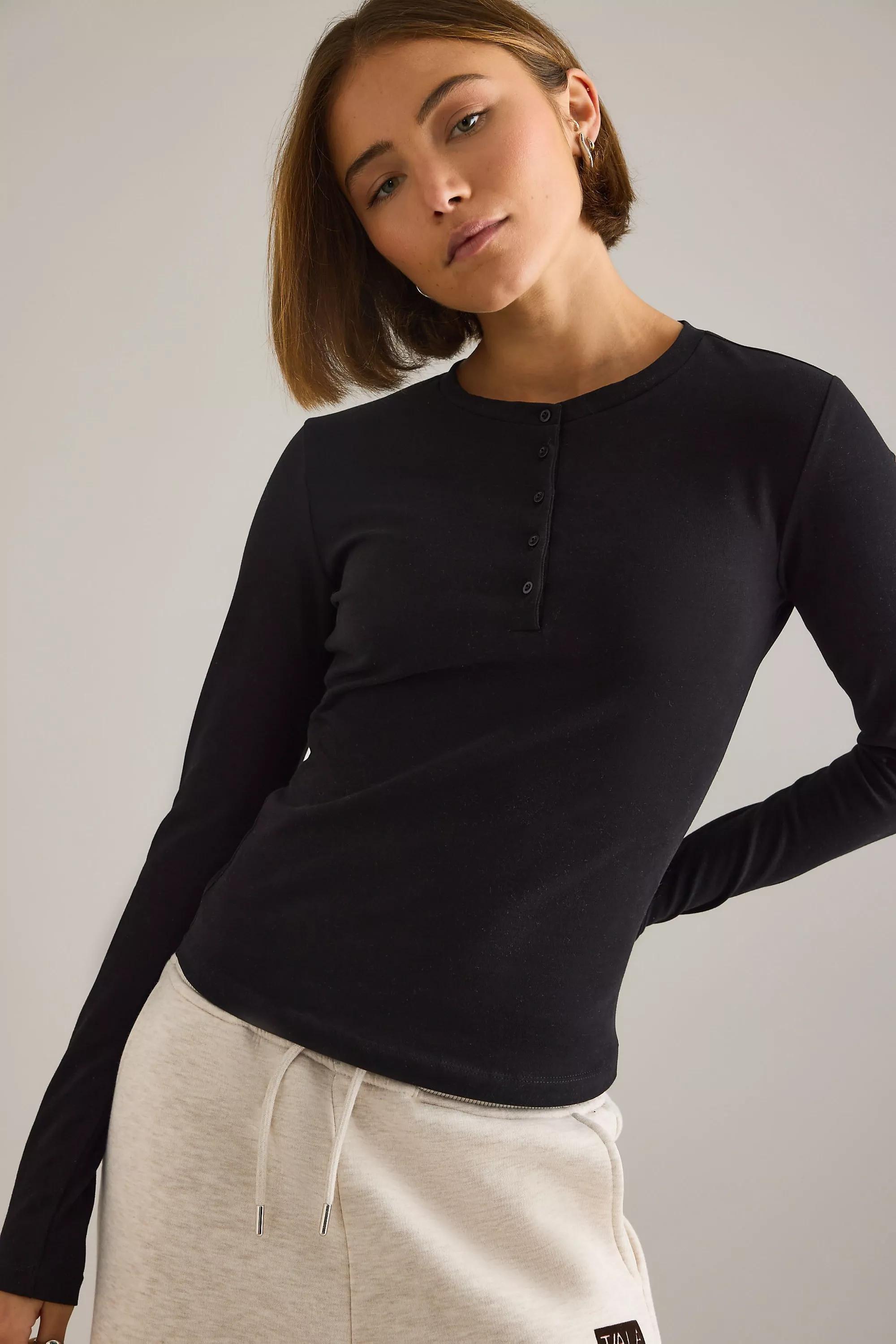 Tala 365 Core Cotton Henley Top, Black, A501_0001, large image number 5