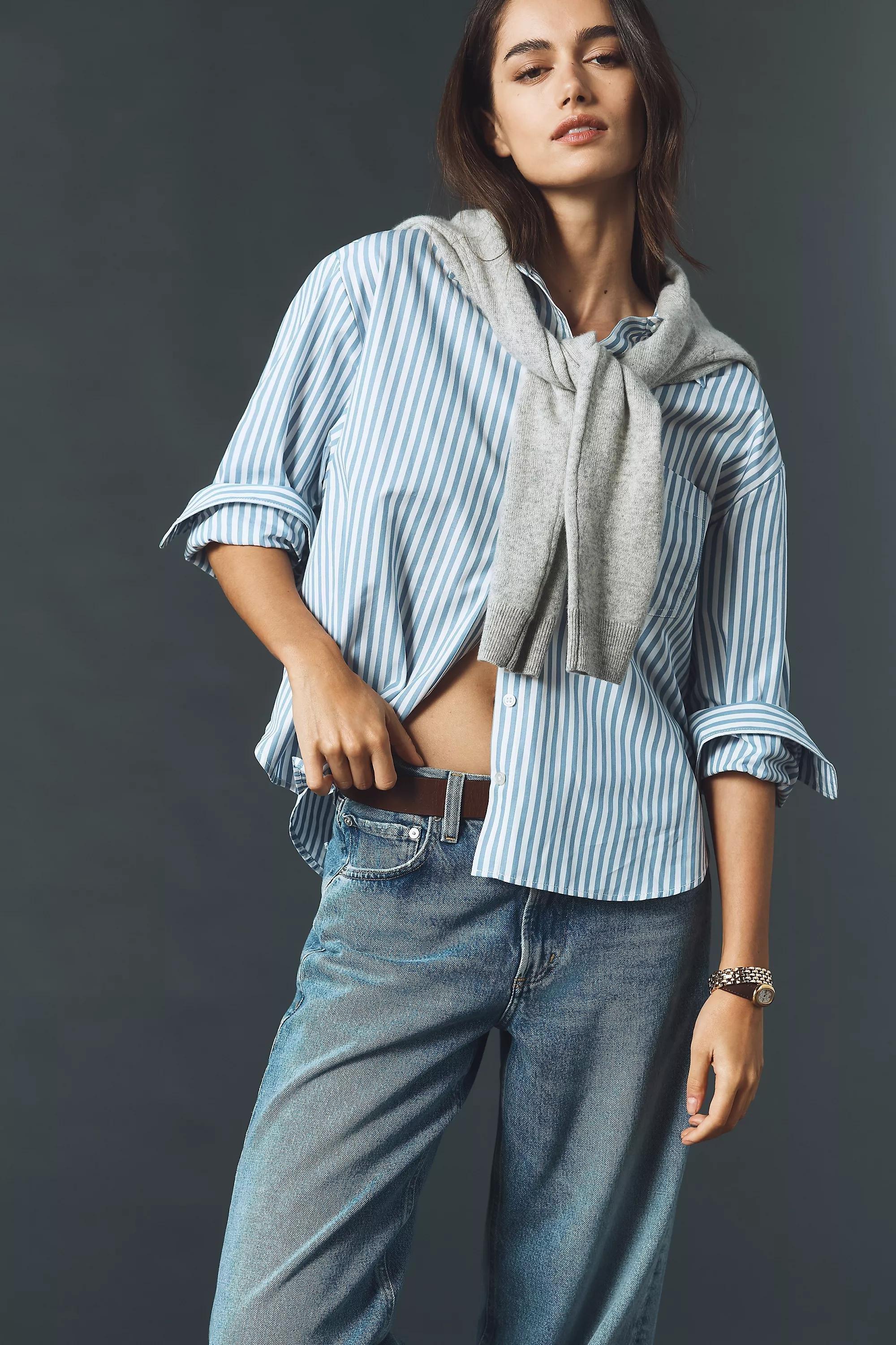 By Maeve The Shrunken Bennet Button-down Shirt, Blue, A501_0040, large image number 0