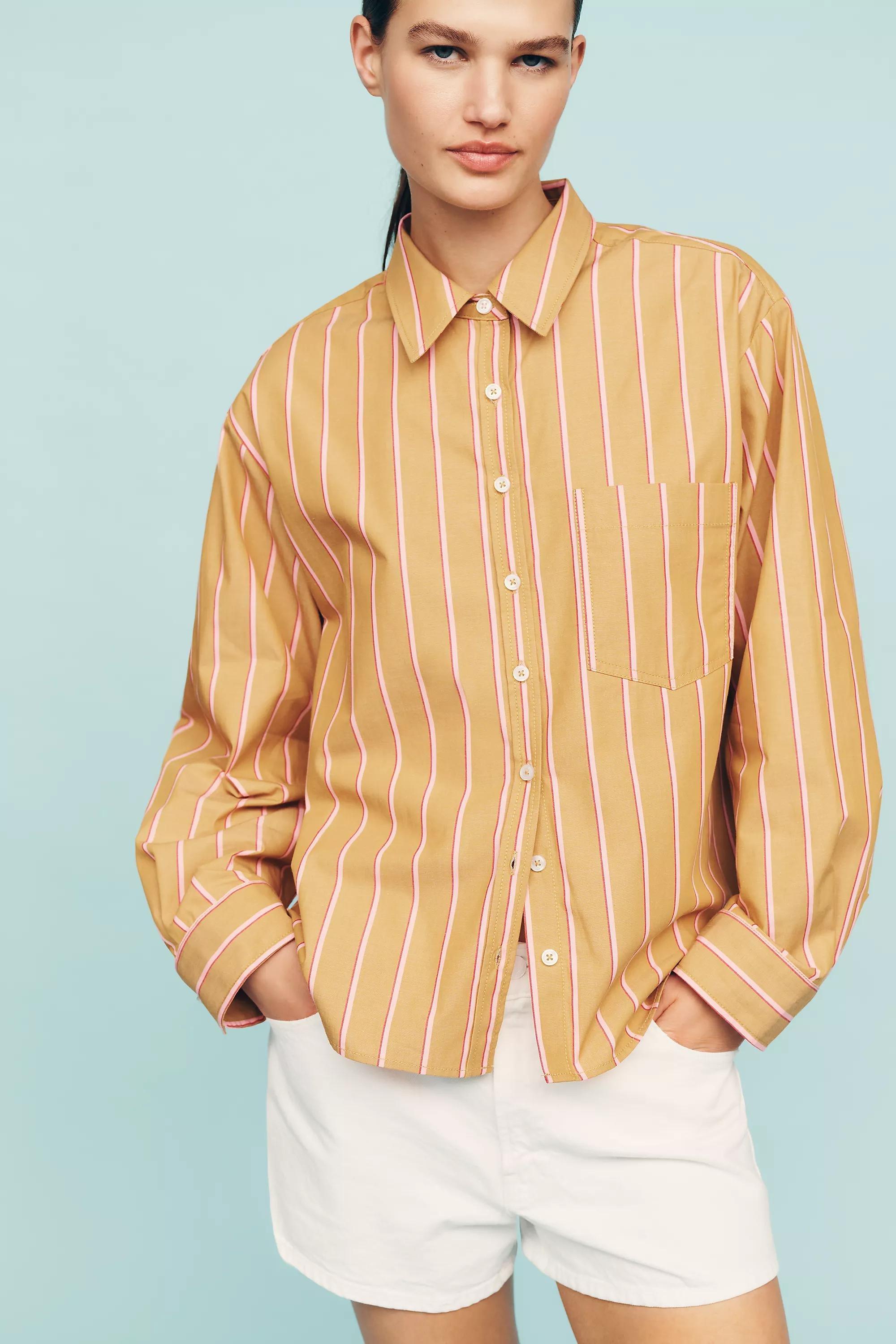The Shrunken Bennet Button-Down Shirt By Maeve, Pink, Pink, large image number 3