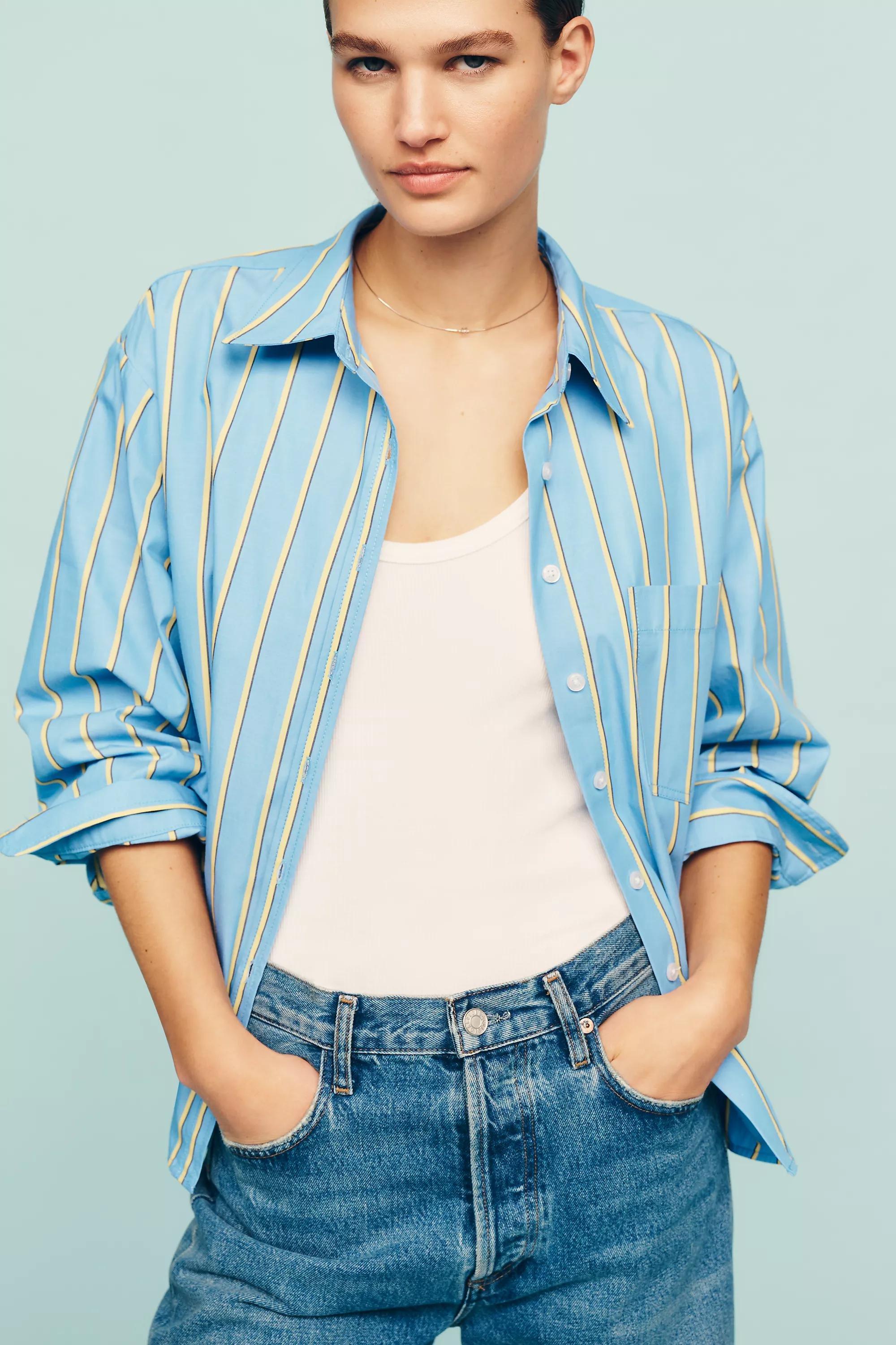 The Shrunken Bennet Button-Down Shirt By Maeve, Yellow, Yellow, large image number 4