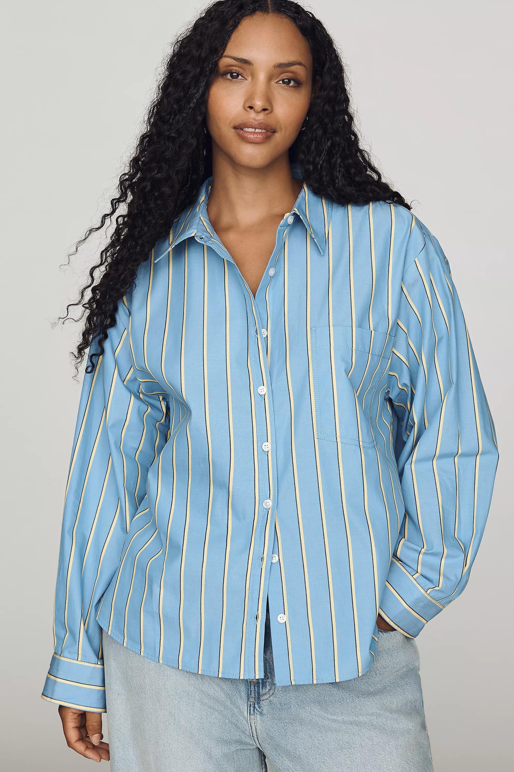 The Shrunken Bennet Button-Down Shirt By Maeve, Yellow, Yellow, large image number 5