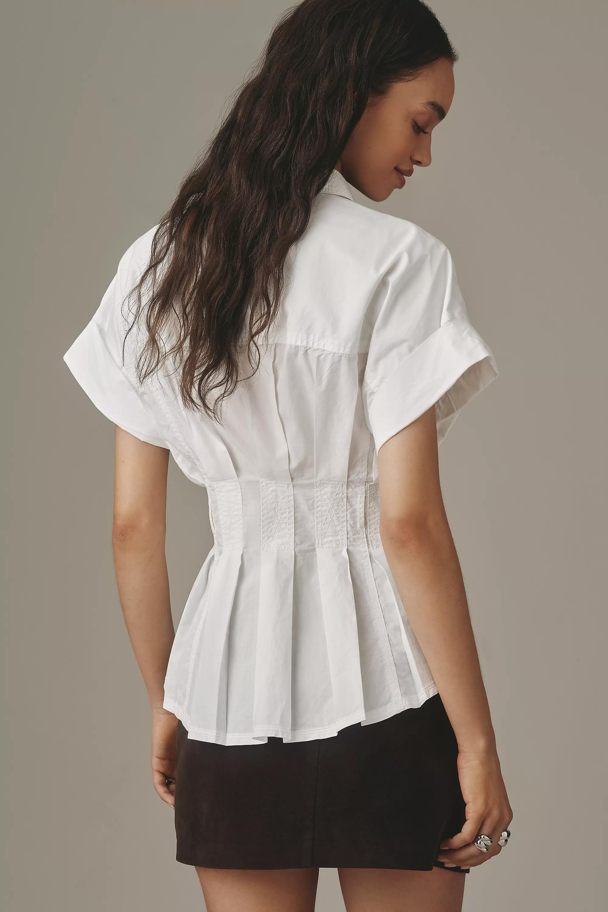 The Bobbie Short Sleeve Belted Button-down Shirt, White, A501_0010, large image number 2
