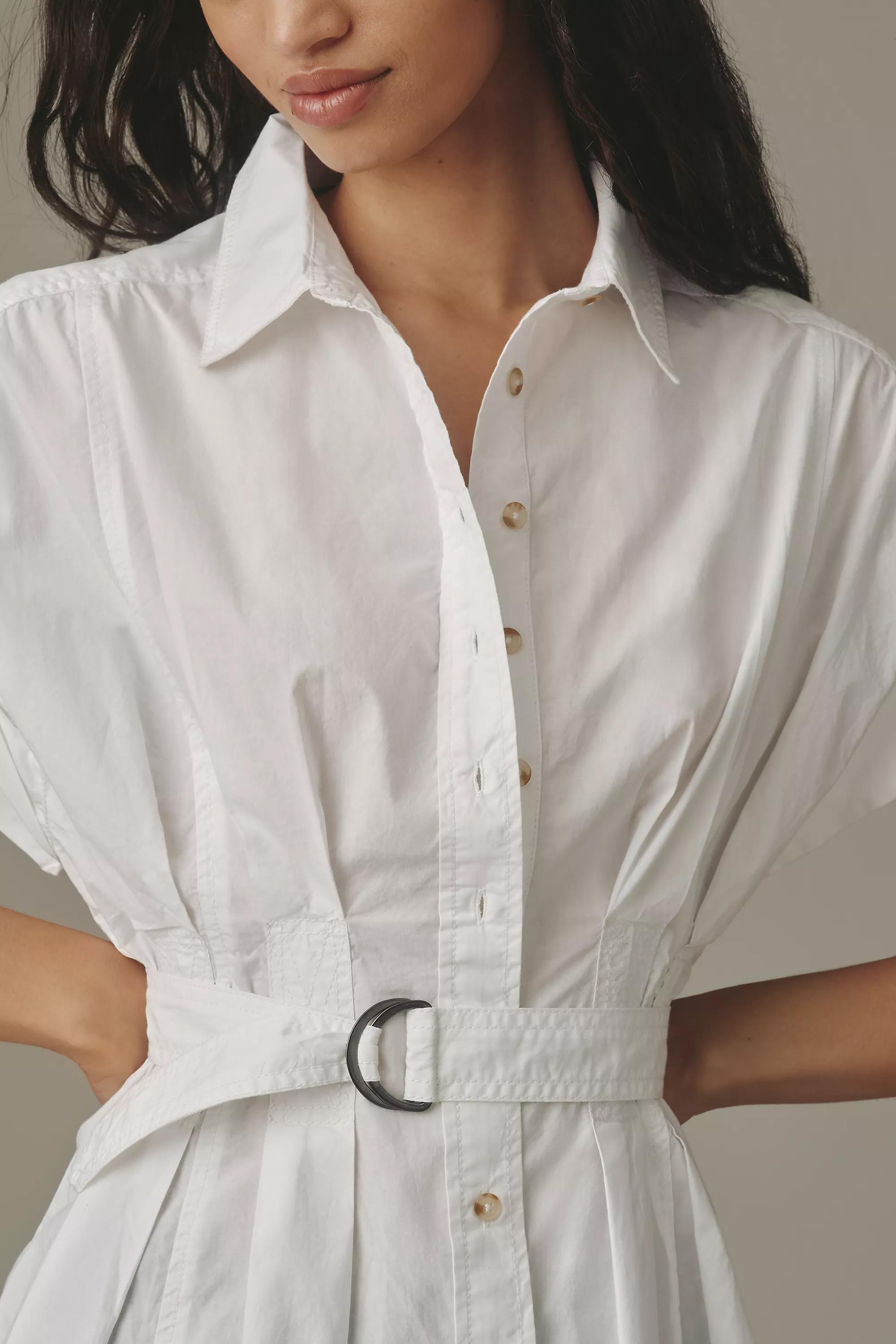 The Bobbie Short Sleeve Belted Button-down Shirt, White, A501_0010, large image number 3
