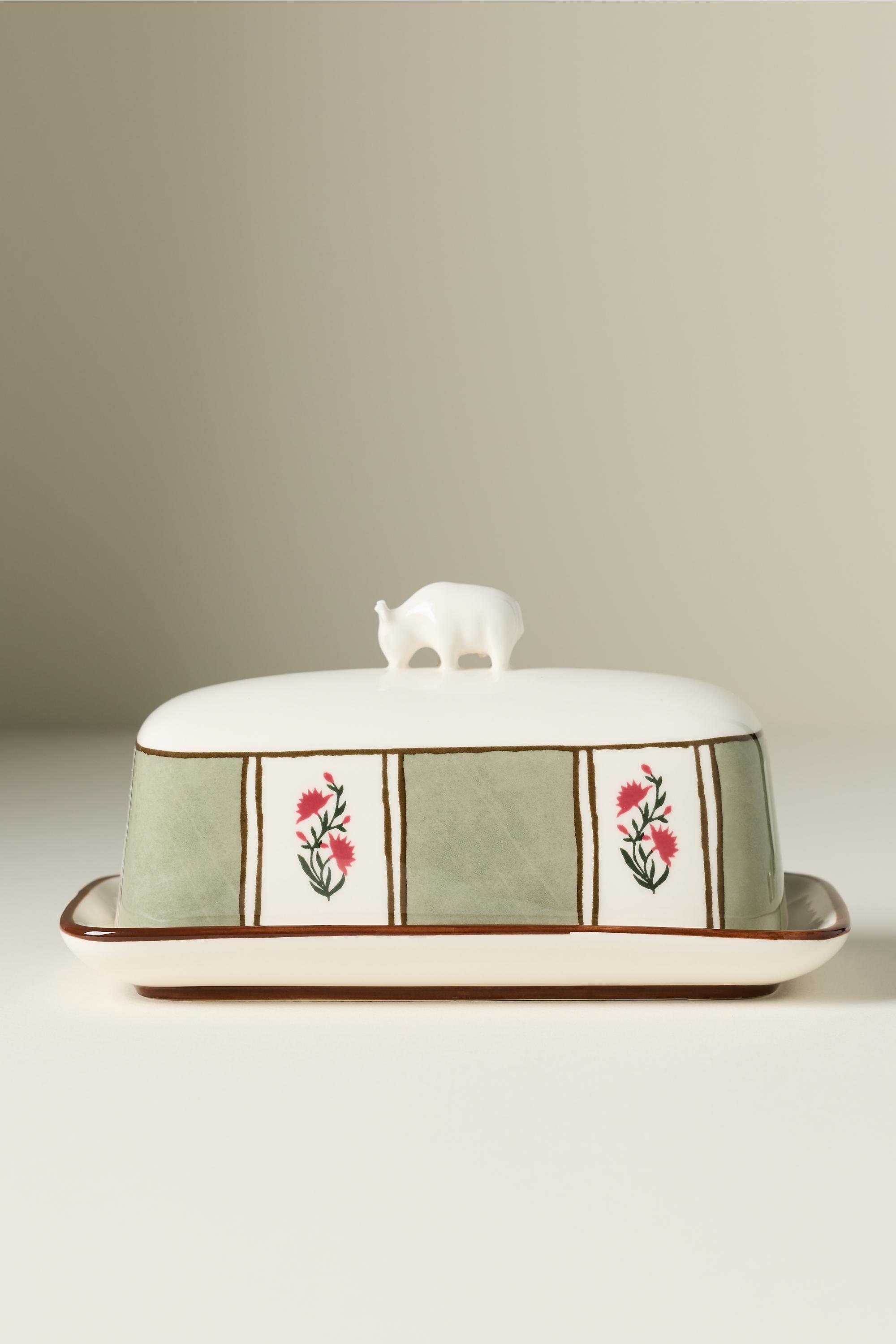 Millie Stoneware Cow Butter Dish, Green, A501_0237, large image number 1