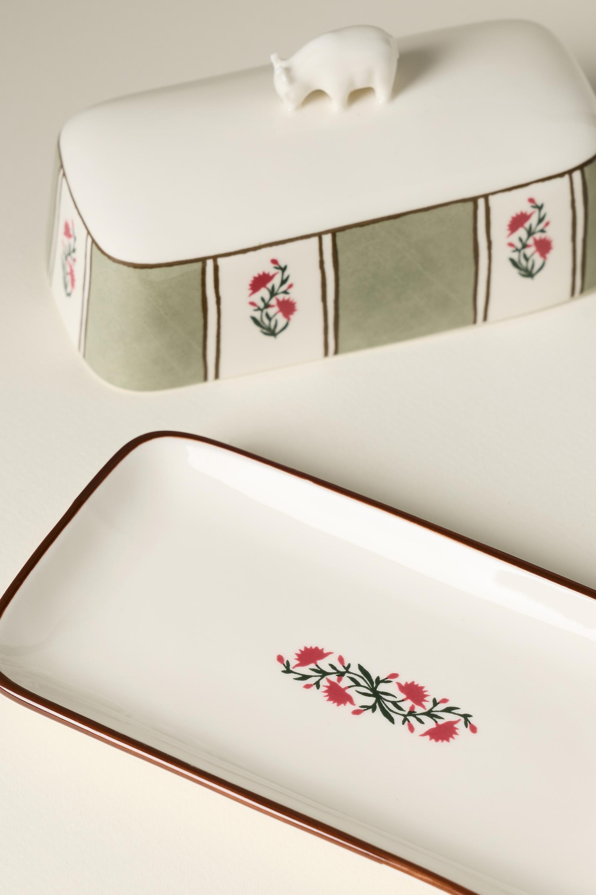 Millie Stoneware Cow Butter Dish, Green, A501_0237, large image number 2