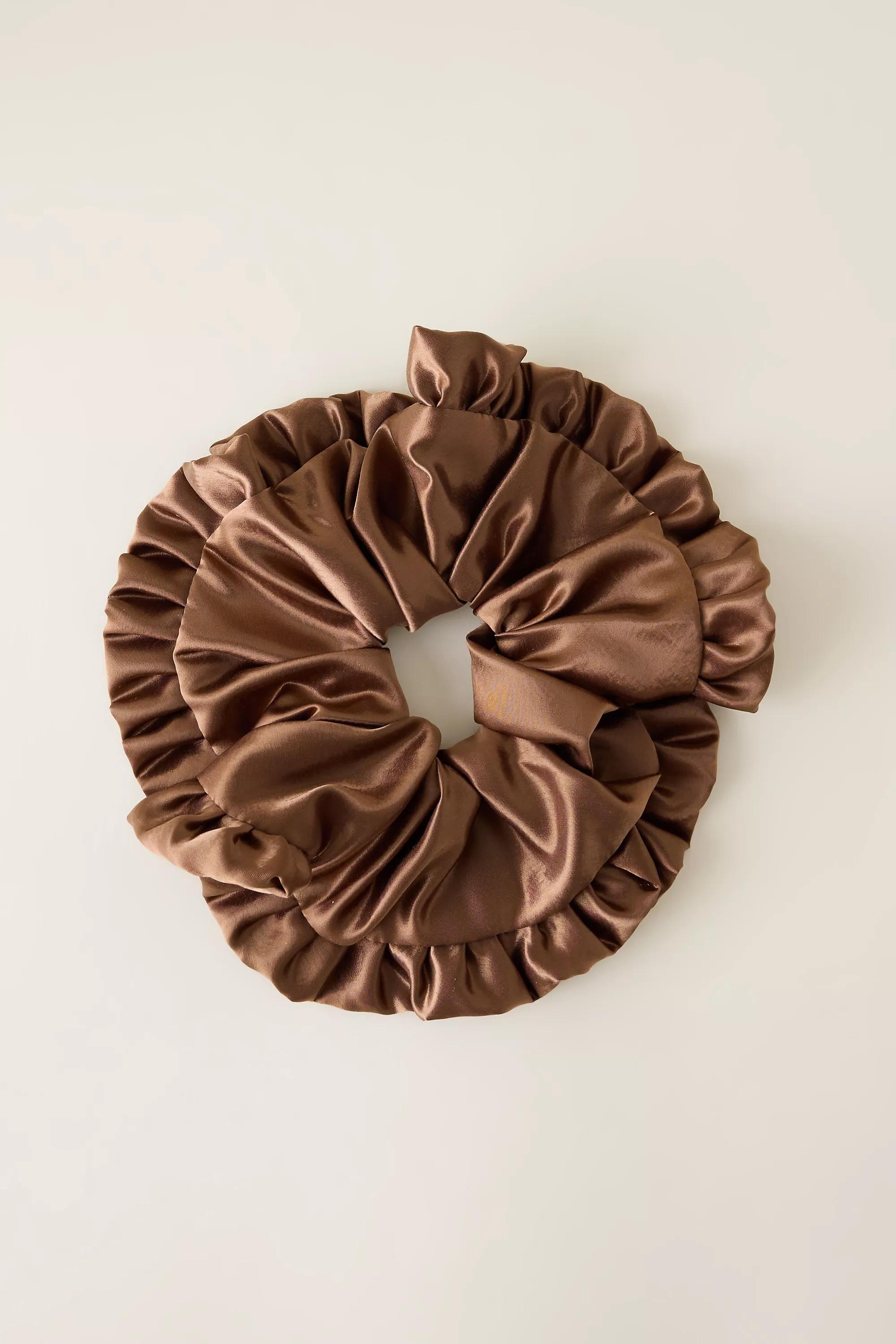 Satin Ruffle Scrunchie, Brown, A501_0021, large image number 0