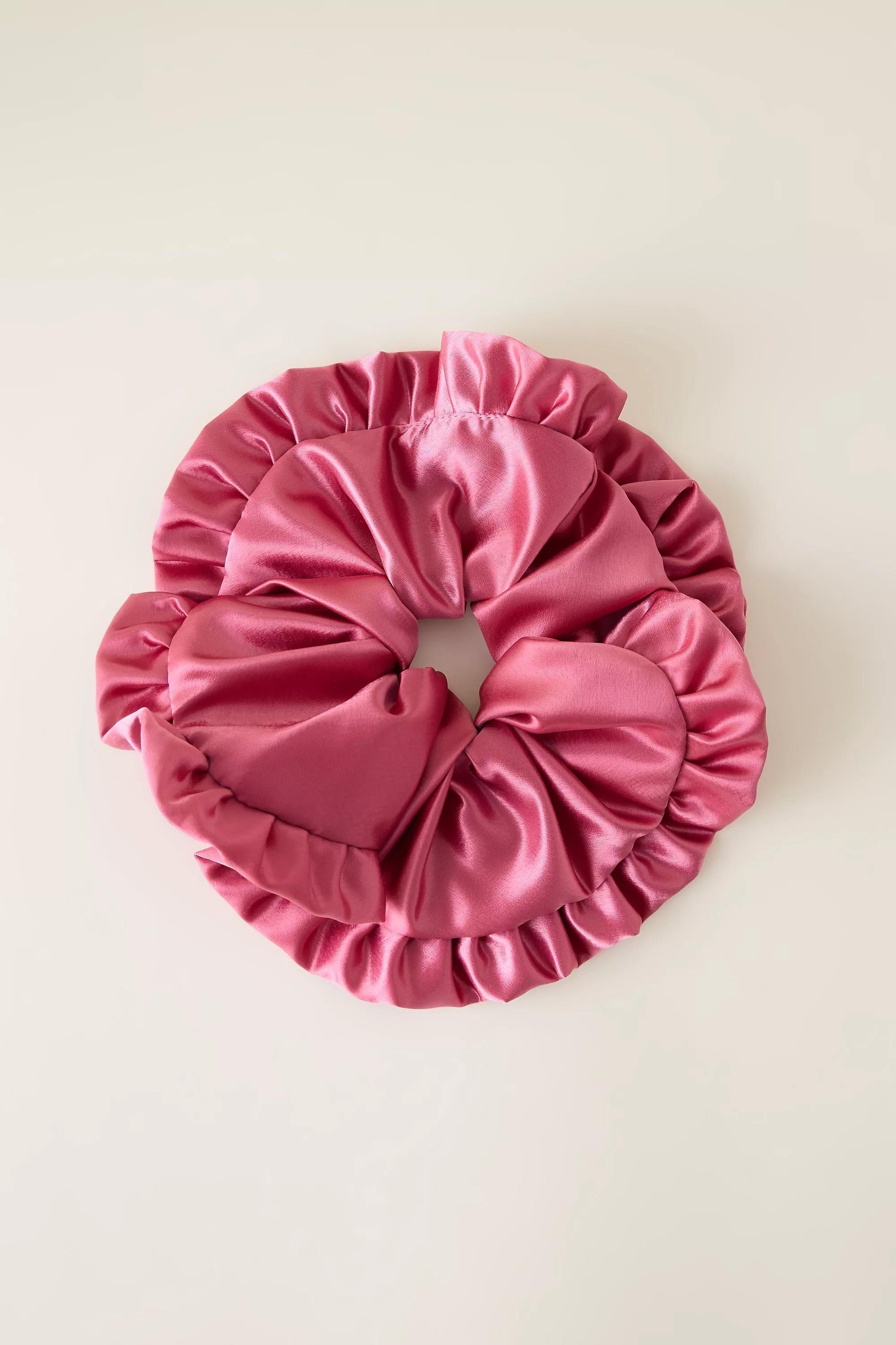 Satin Ruffle Scrunchie, Pink, A501_0066, large image number 0