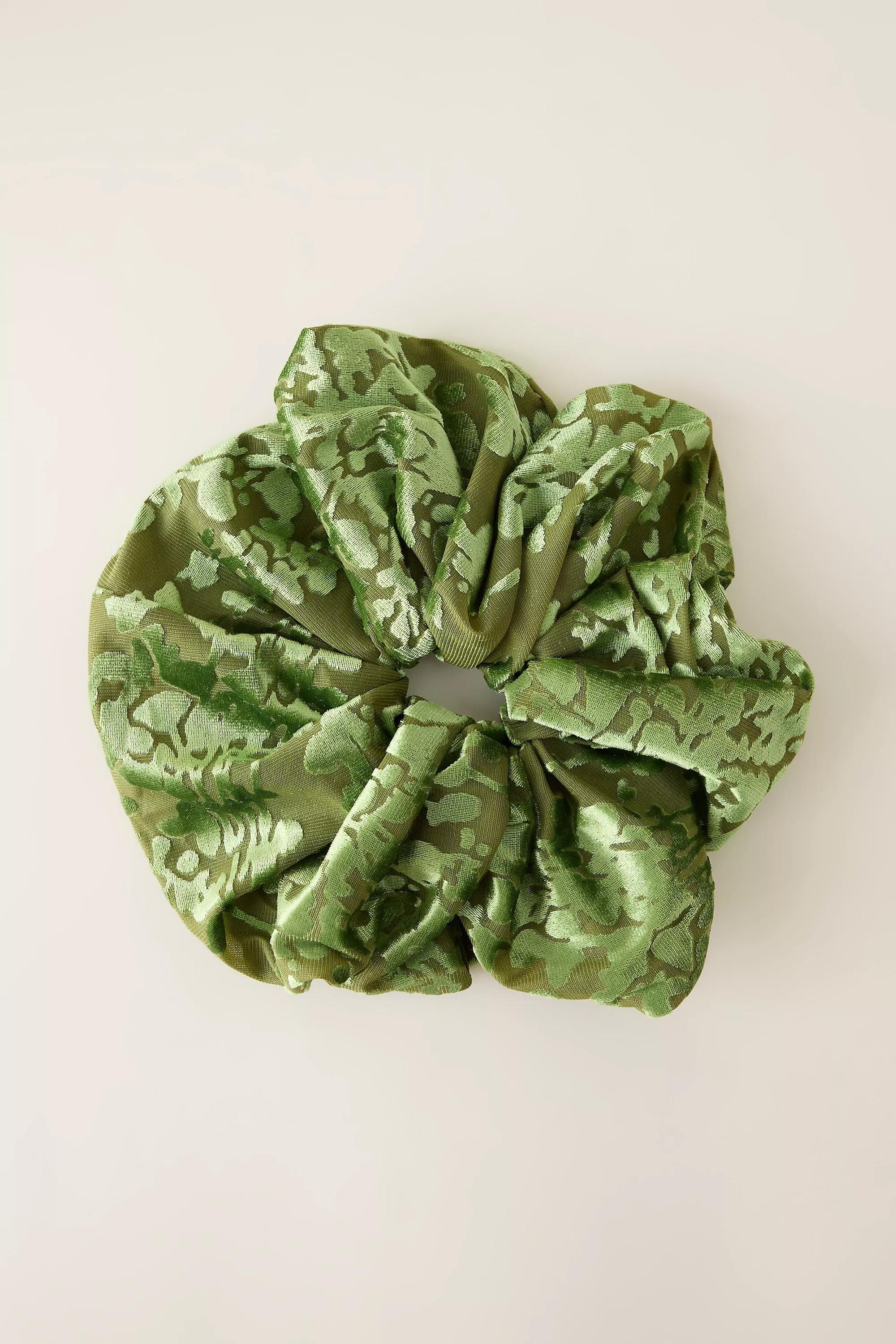 Uk Velvet Scrunchie, Green, Green, large image number 0