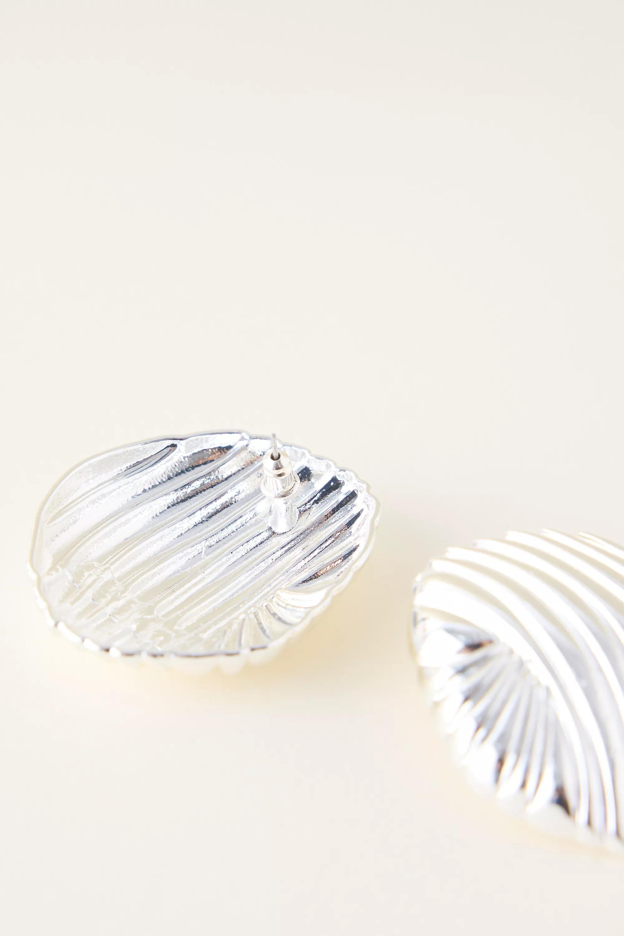 SILVER Ribbed Statement Stud Earrings, A501_0007, large image number 2