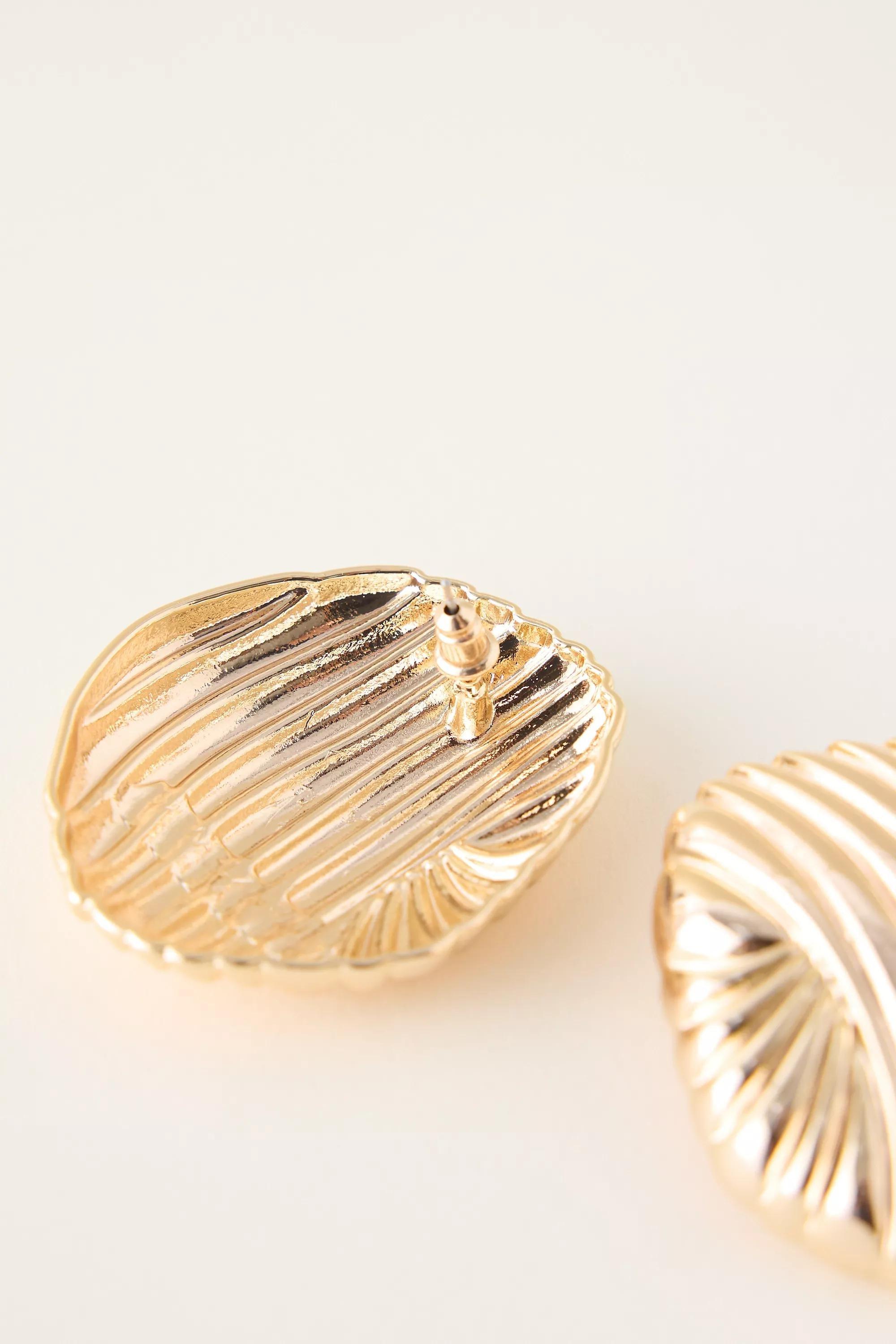 GOLD Ribbed Statement Stud Earrings, A501_0070, large image number 1