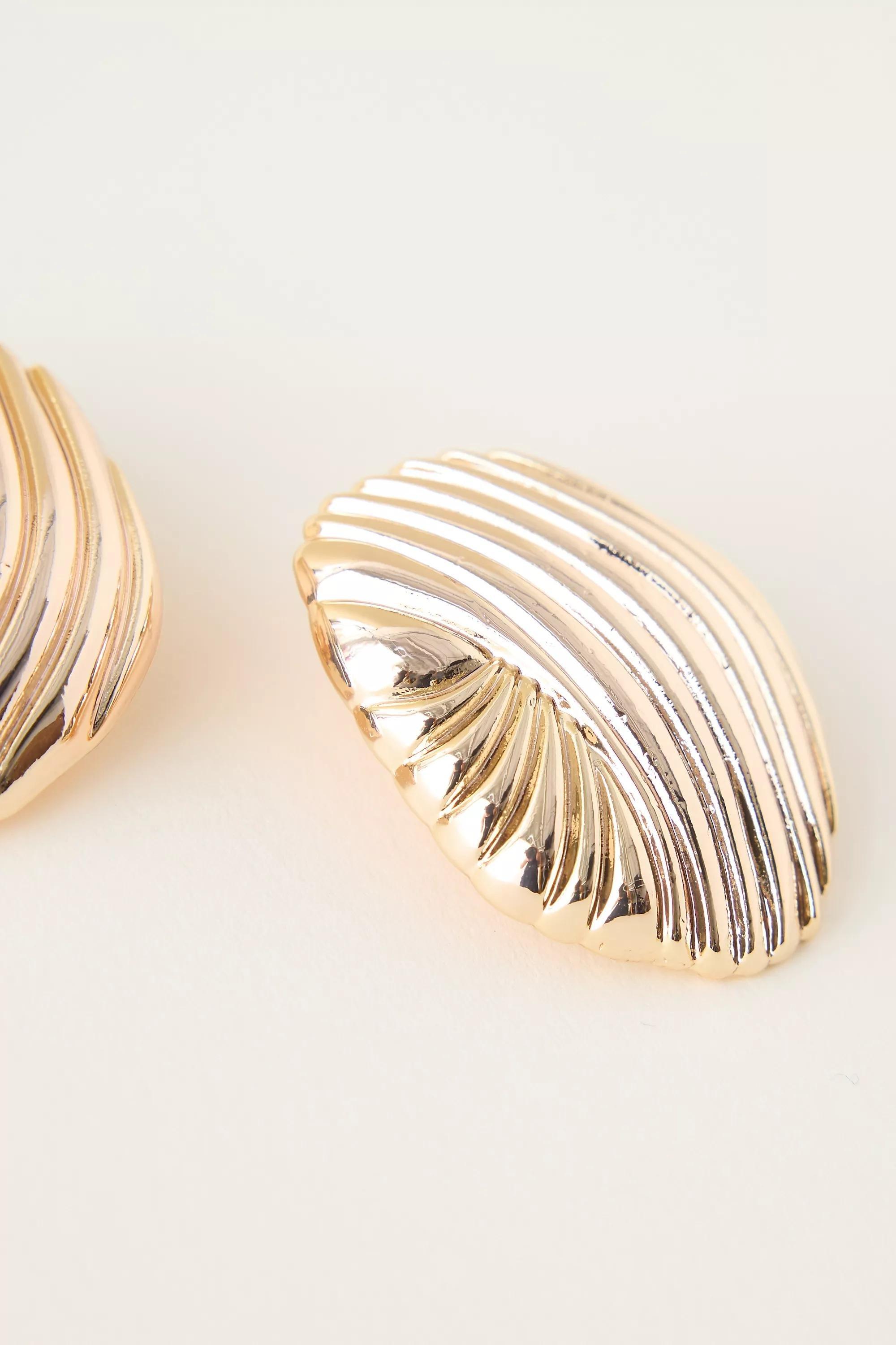 GOLD Ribbed Statement Stud Earrings, A501_0070, large image number 2