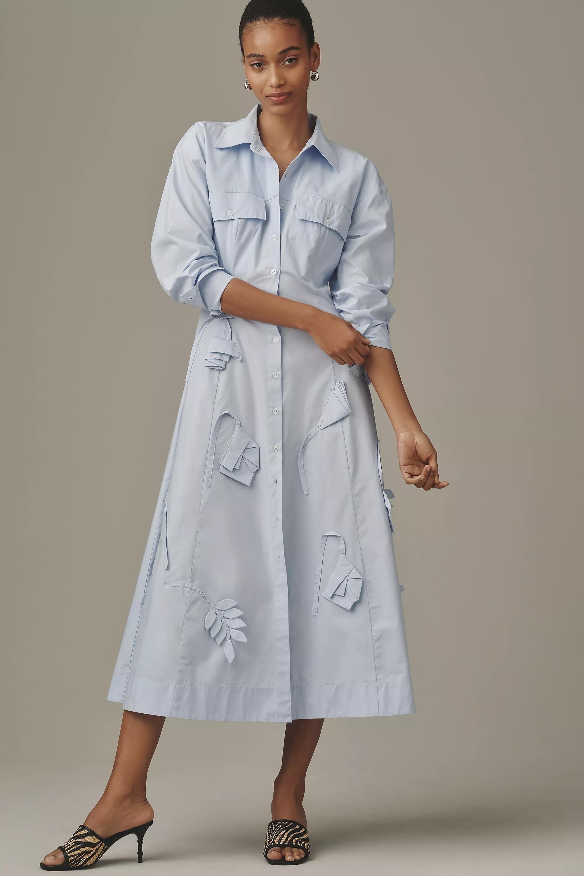 By Maeve 3D Floral Long-Sleeve A-Line Shirt Dress, Blue, A501_0410, large image number 2
