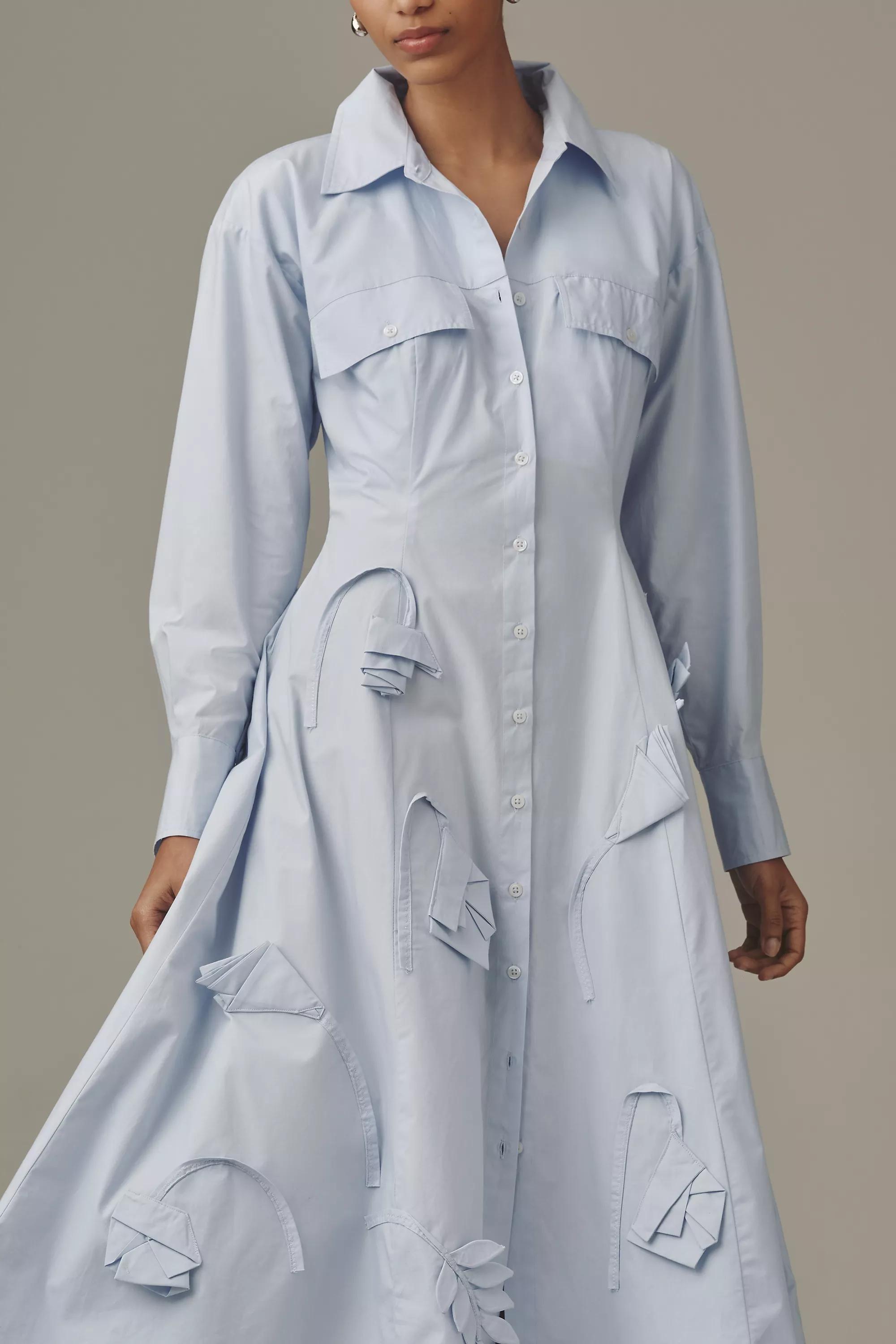 By Maeve 3D Floral Long-Sleeve A-Line Shirt Dress, Blue, A501_0410, large image number 3