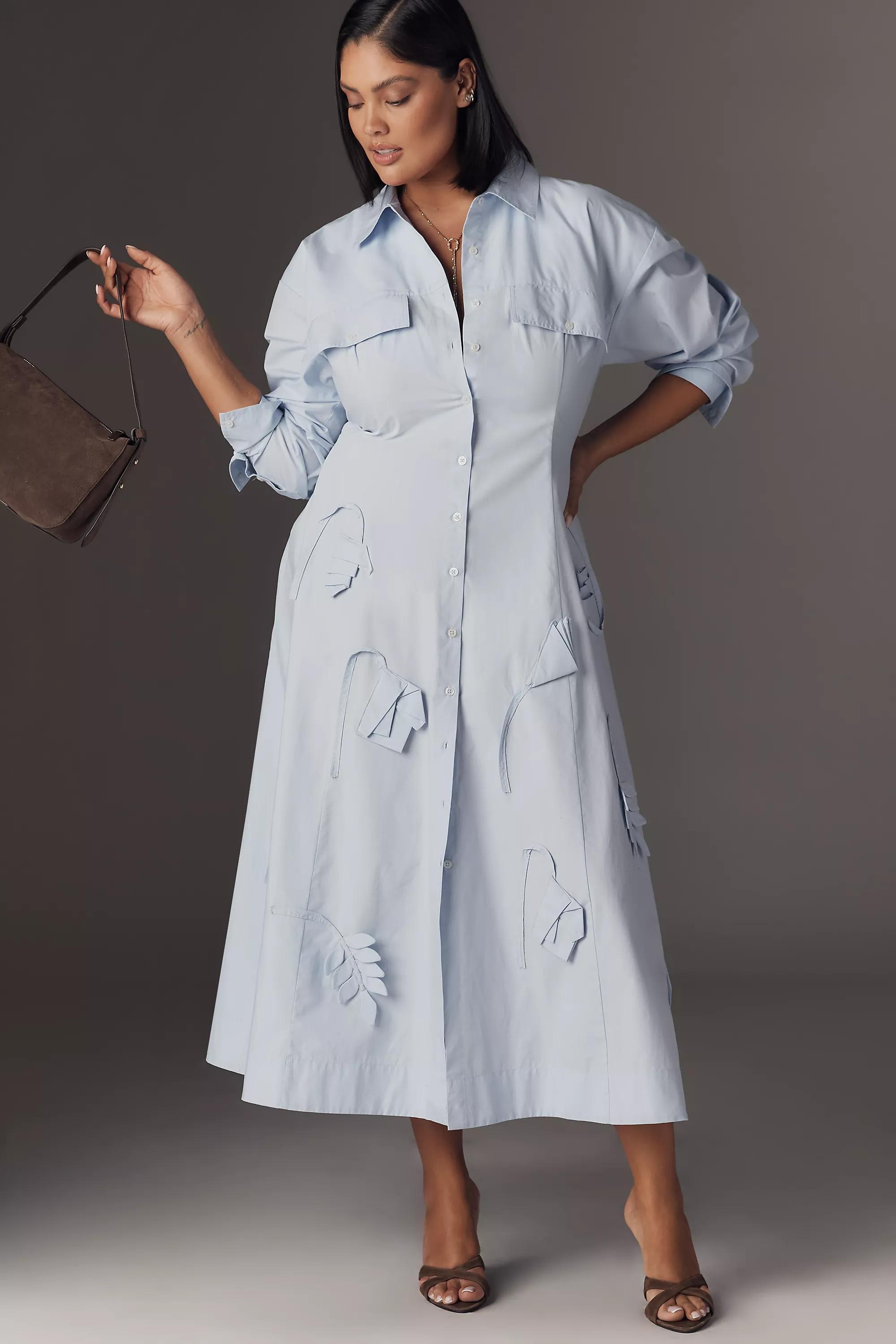 By Maeve 3D Floral Long-Sleeve A-Line Shirt Dress, Blue, A501_0410, large image number 4