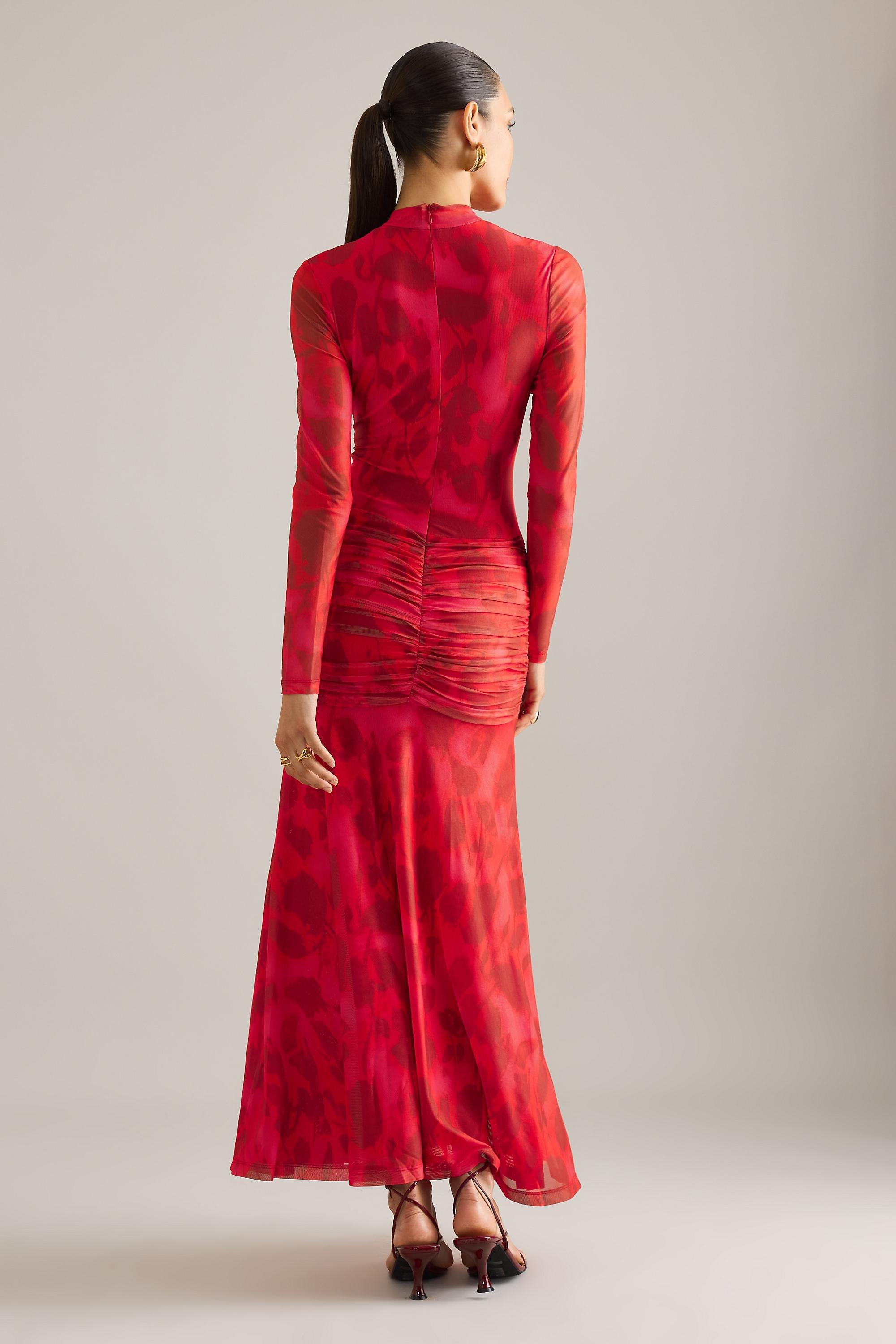 RED PATTERN Bardot Lea Floral Mesh Midi Dress, A501_0069, large image number 1