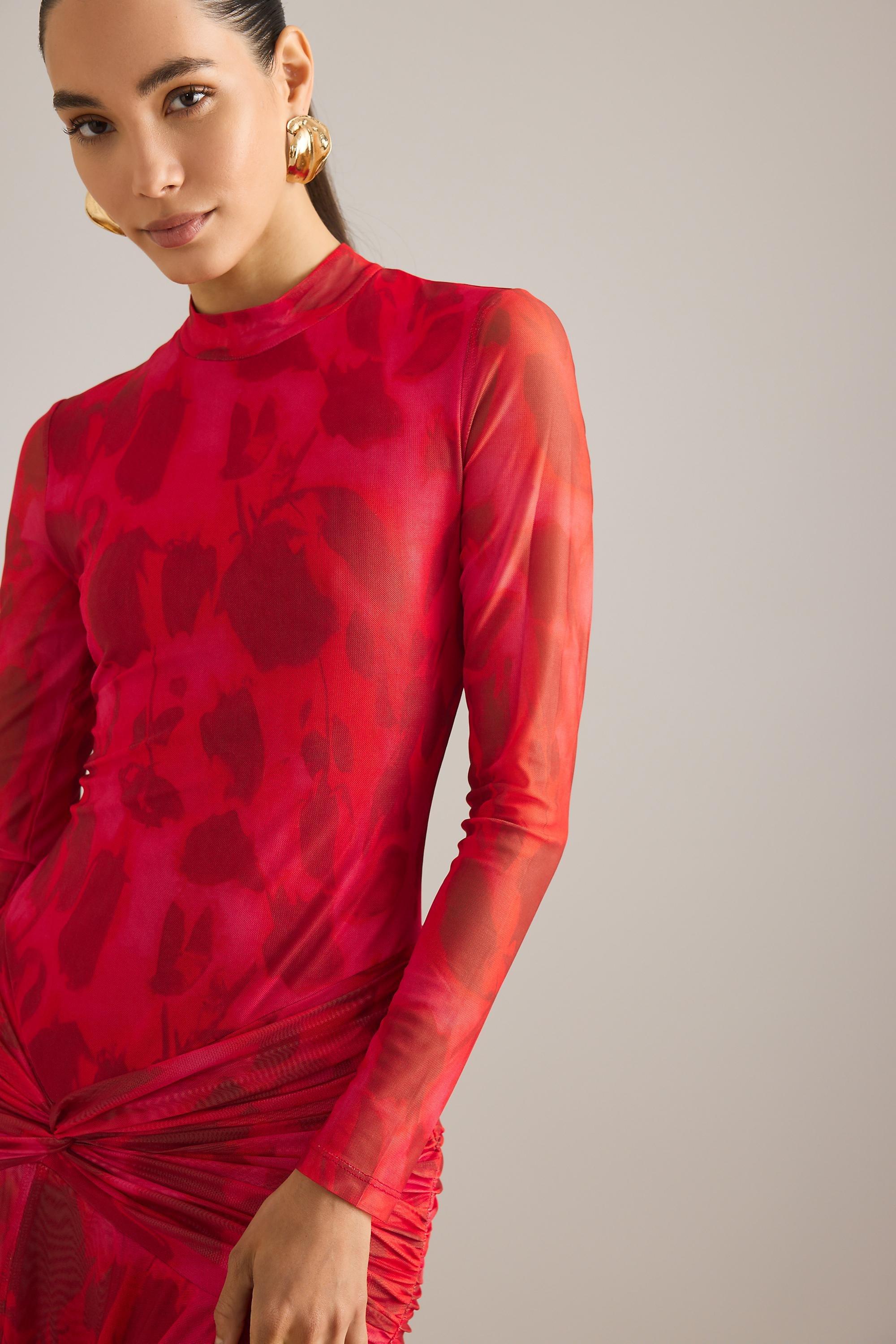 RED PATTERN Bardot Lea Floral Mesh Midi Dress, A501_0069, large image number 3