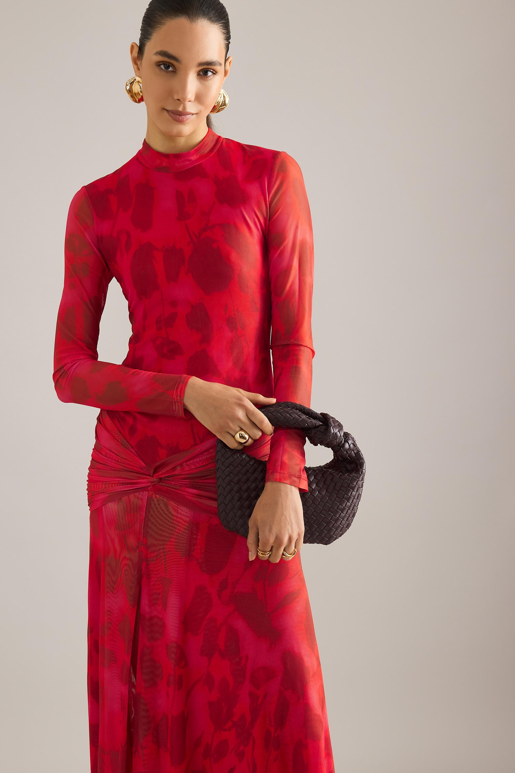 RED PATTERN Bardot Lea Floral Mesh Midi Dress, A501_0069, large image number 4