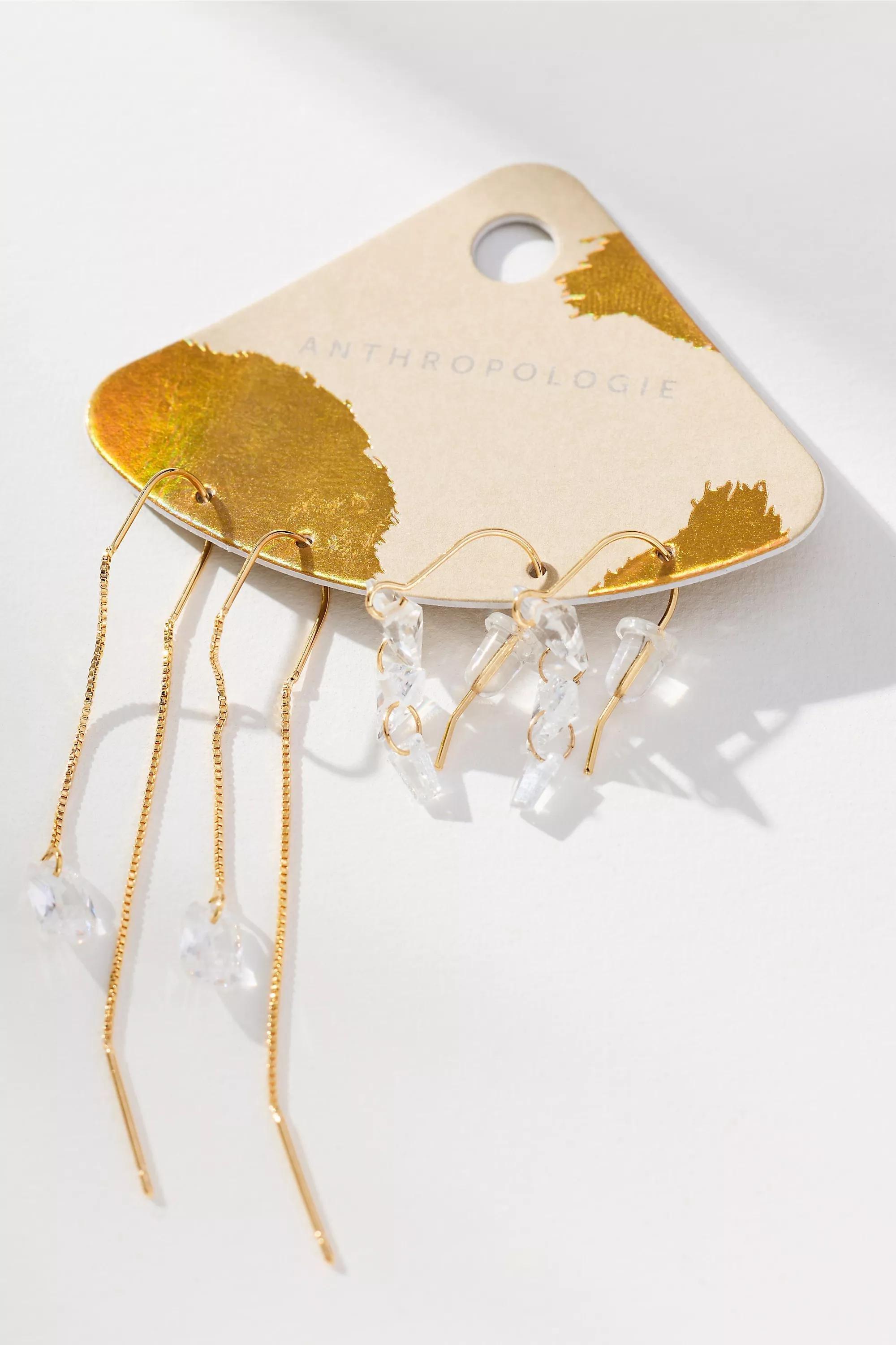 Delicate Drippy Earrings, Set Of 2, White, A501_0100, large image number 1