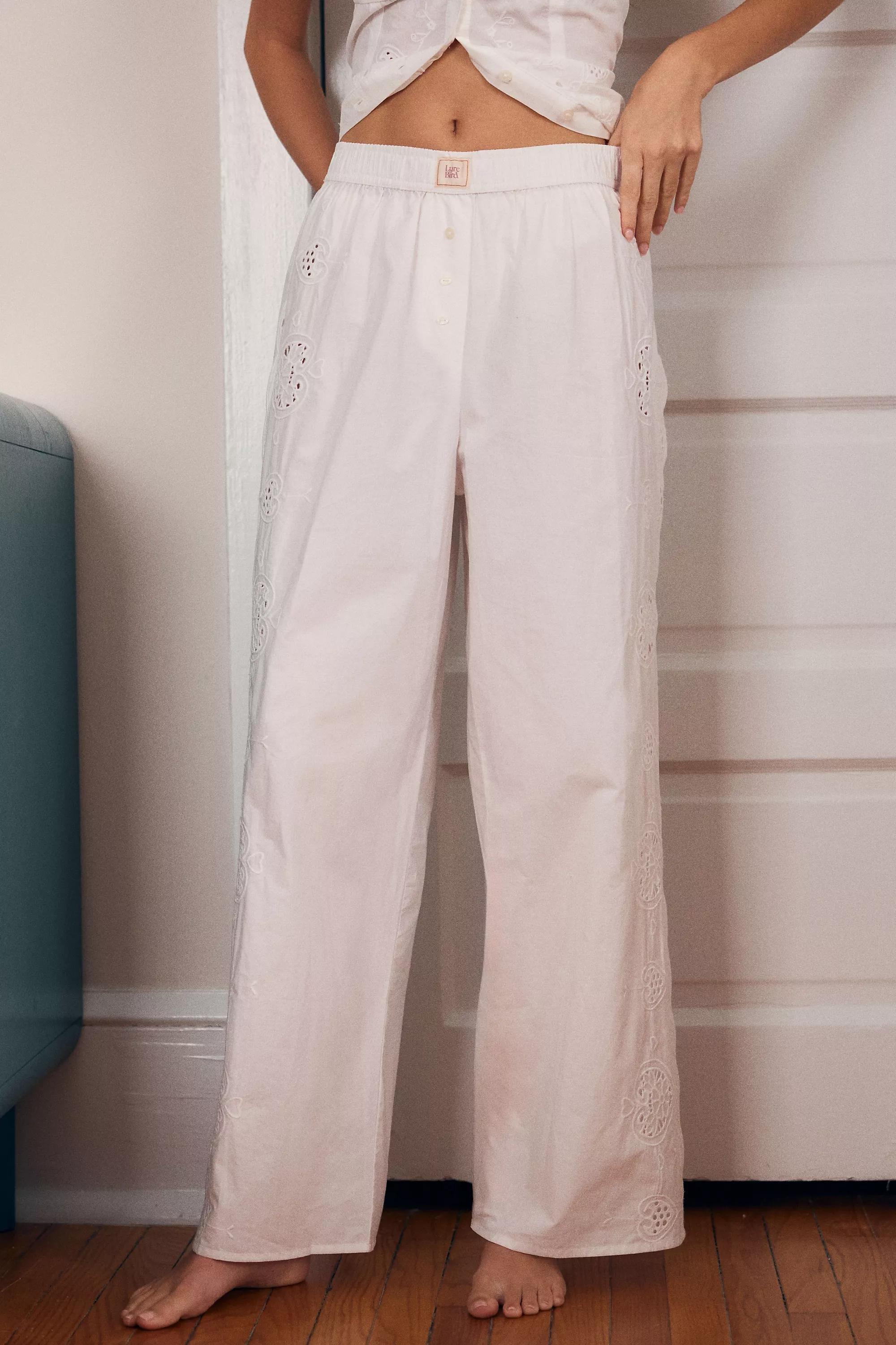 Lyrebird Eyelet Embroidered Boxer Trousers, White, A501_0011, medium