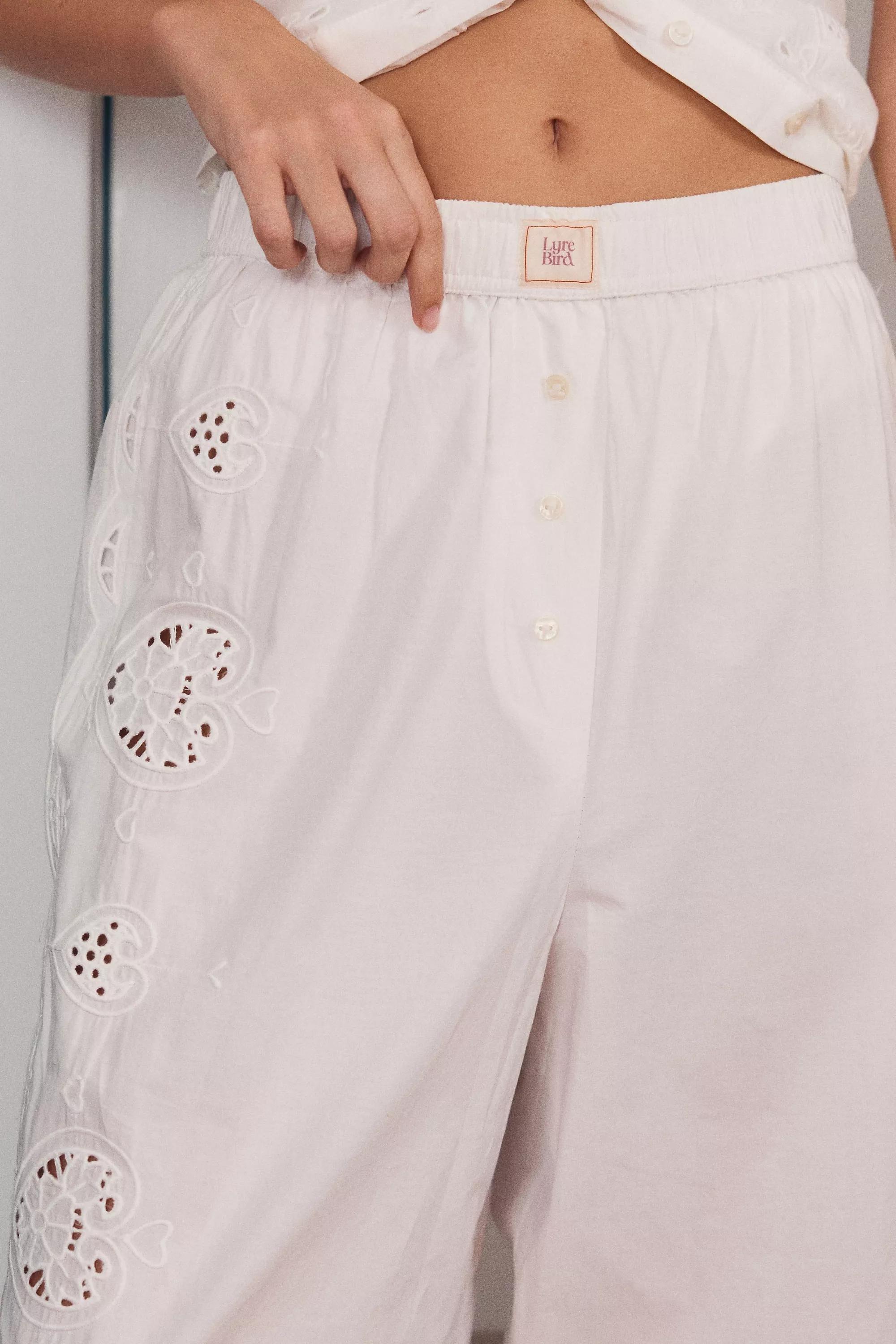 Lyrebird Eyelet Embroidered Boxer Trousers, White, Cream, large image number 3