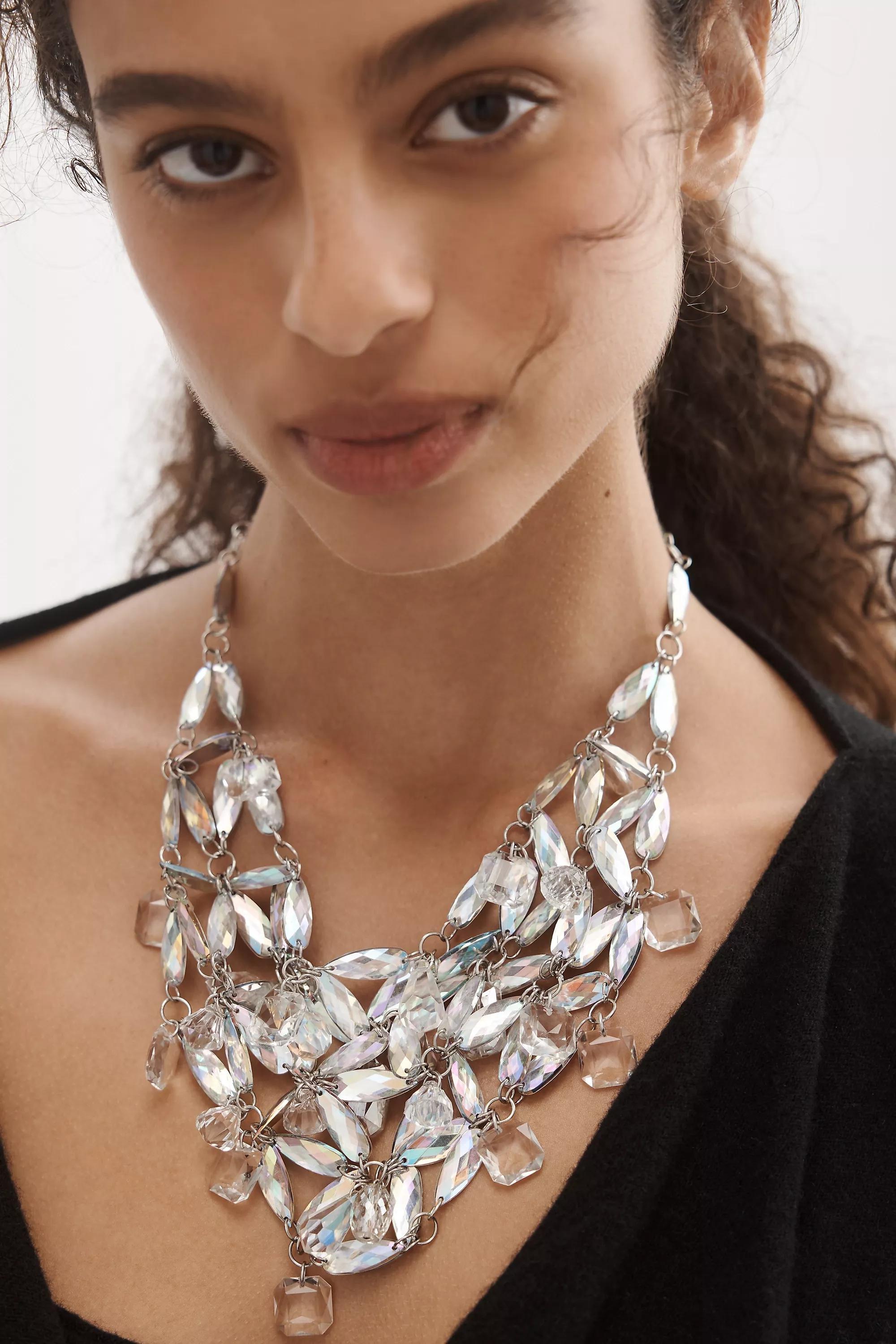 CLEAR Crystal Statement Collar Necklace, A501_0100, large image number 0
