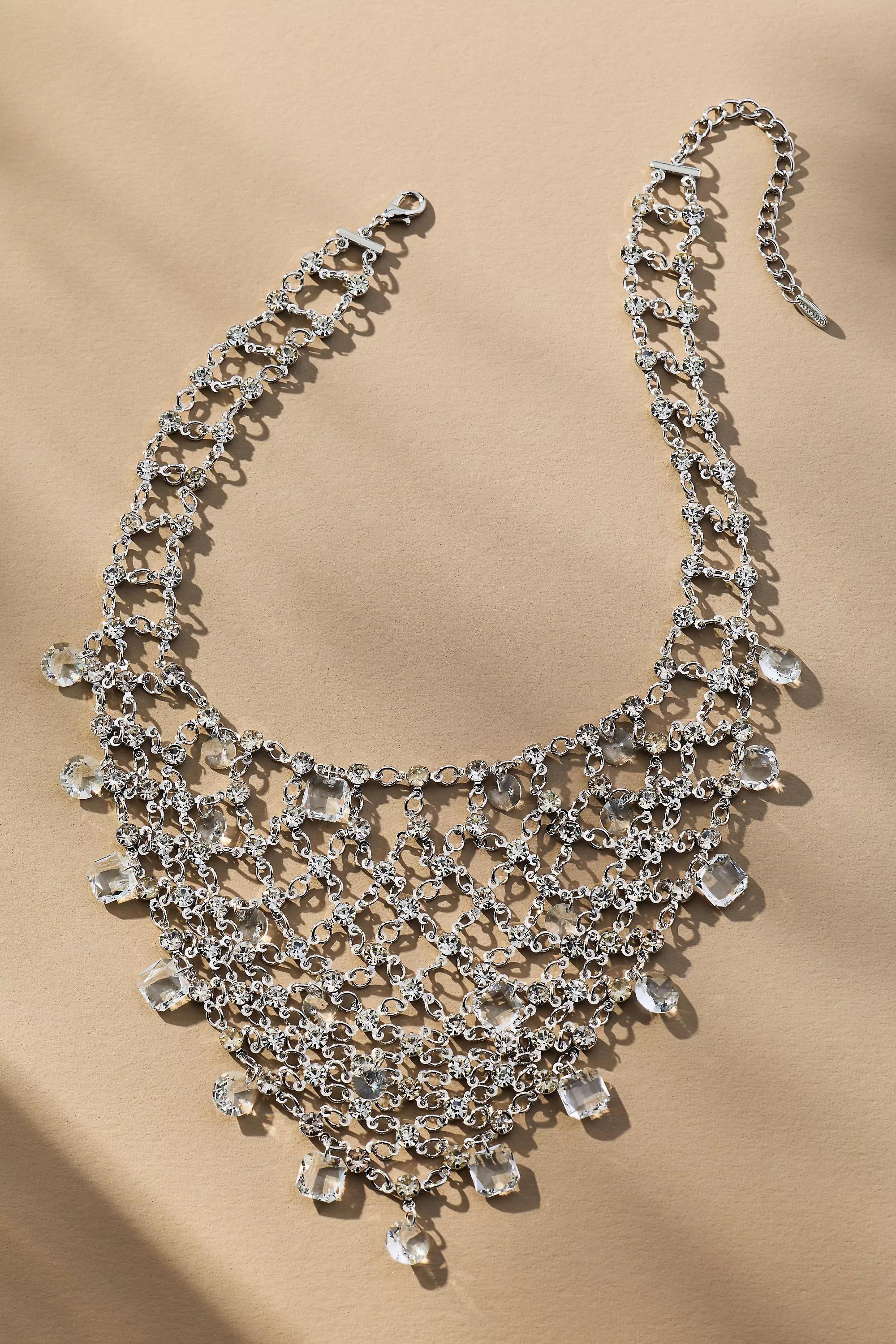 Crystal Bib Necklace, Silver, A501_0007, large image number 1