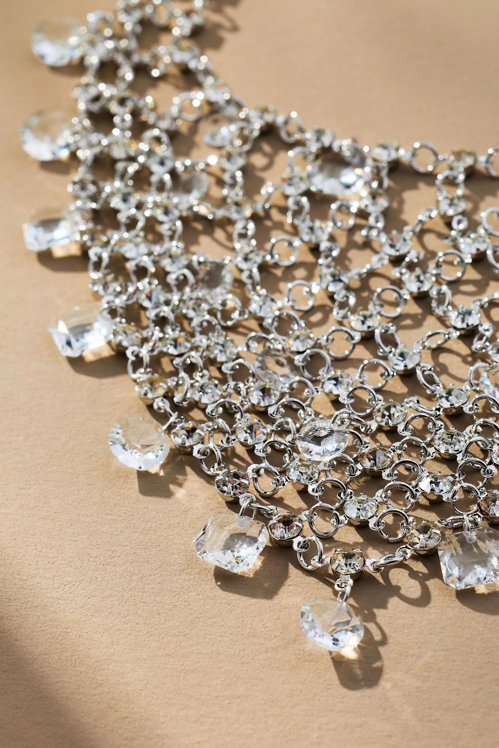 Crystal Bib Necklace, Silver, A501_0007, large image number 2