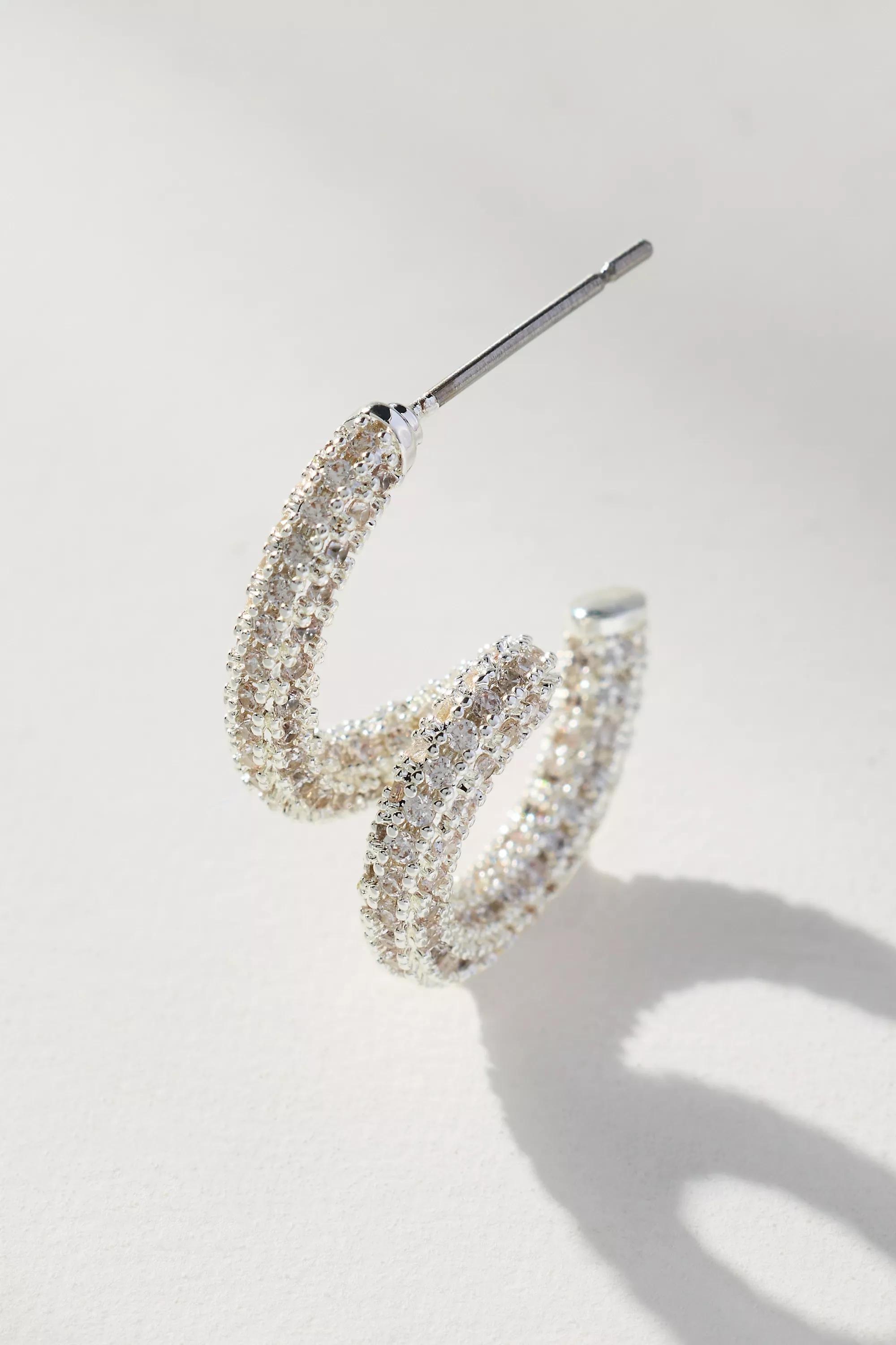 Swirled Crystal Earrings, Silver, A501_0007, large image number 1