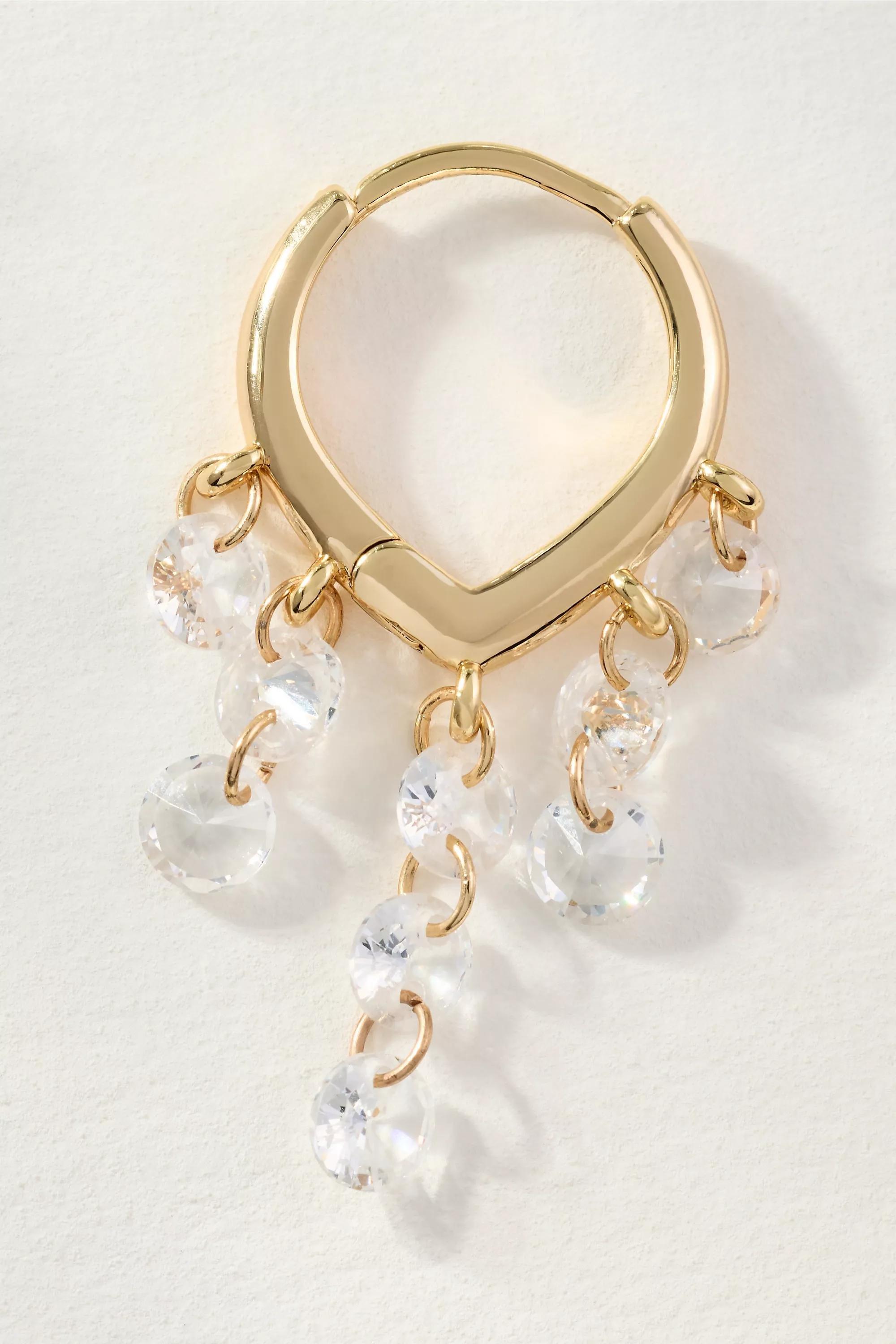 Drippy Crystal Huggie Hoop Earrings, Gold, A501_0070, large image number 0