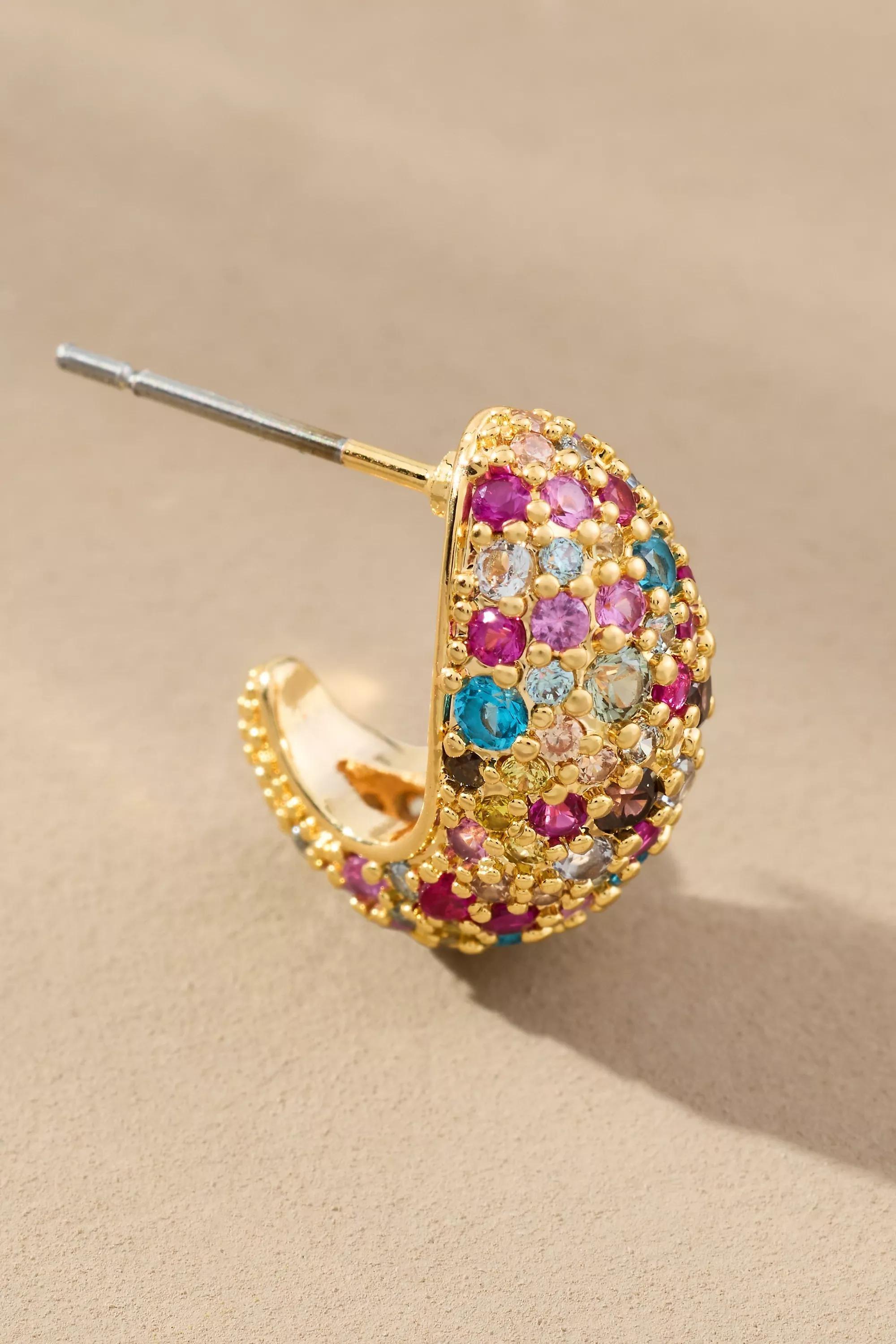 Glitzy Huggie Hoop Earrings, Multicolour, A501_0000, large image number 0