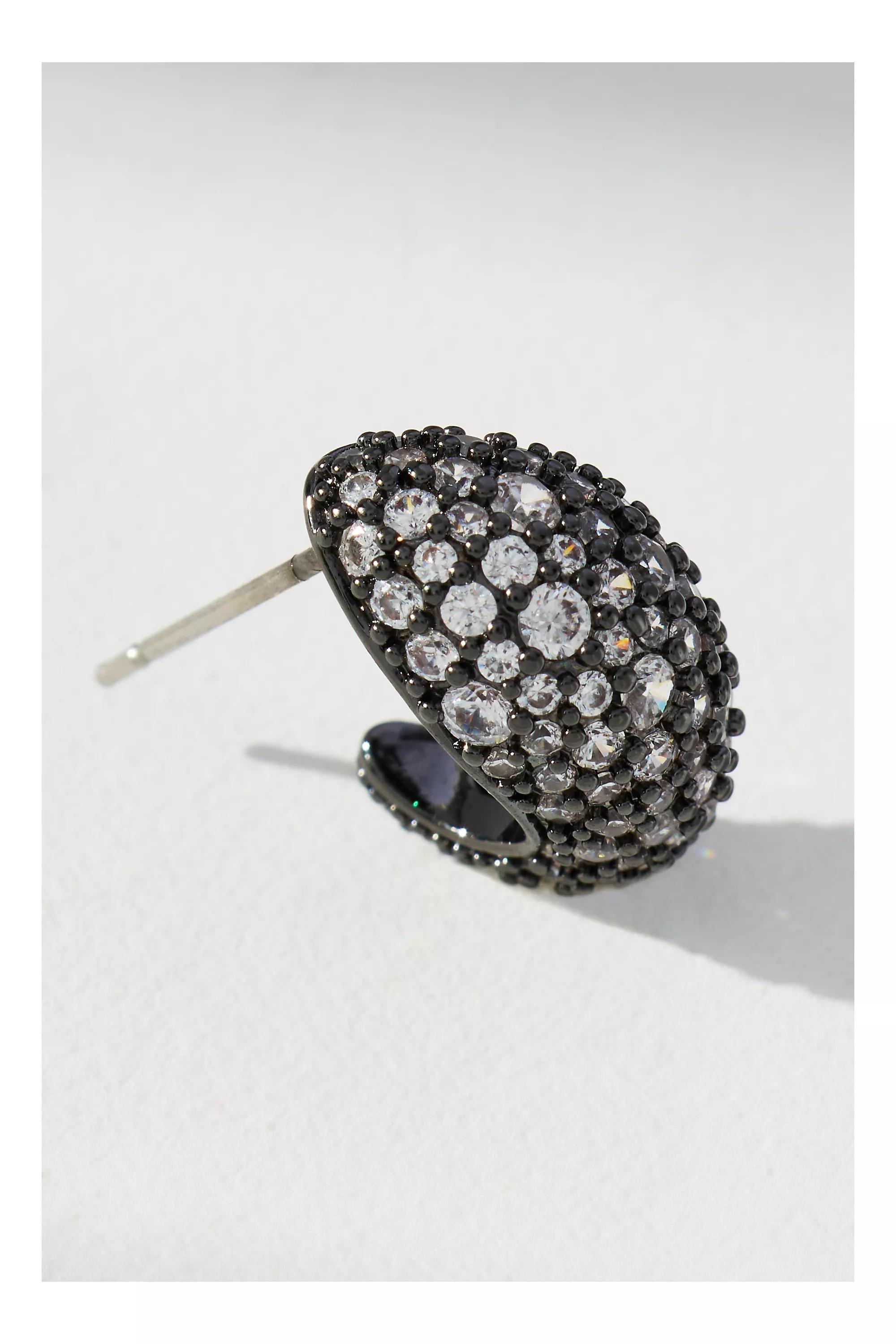 Glitzy Huggie Hoop Earrings, Black, A501_0113, large image number 0