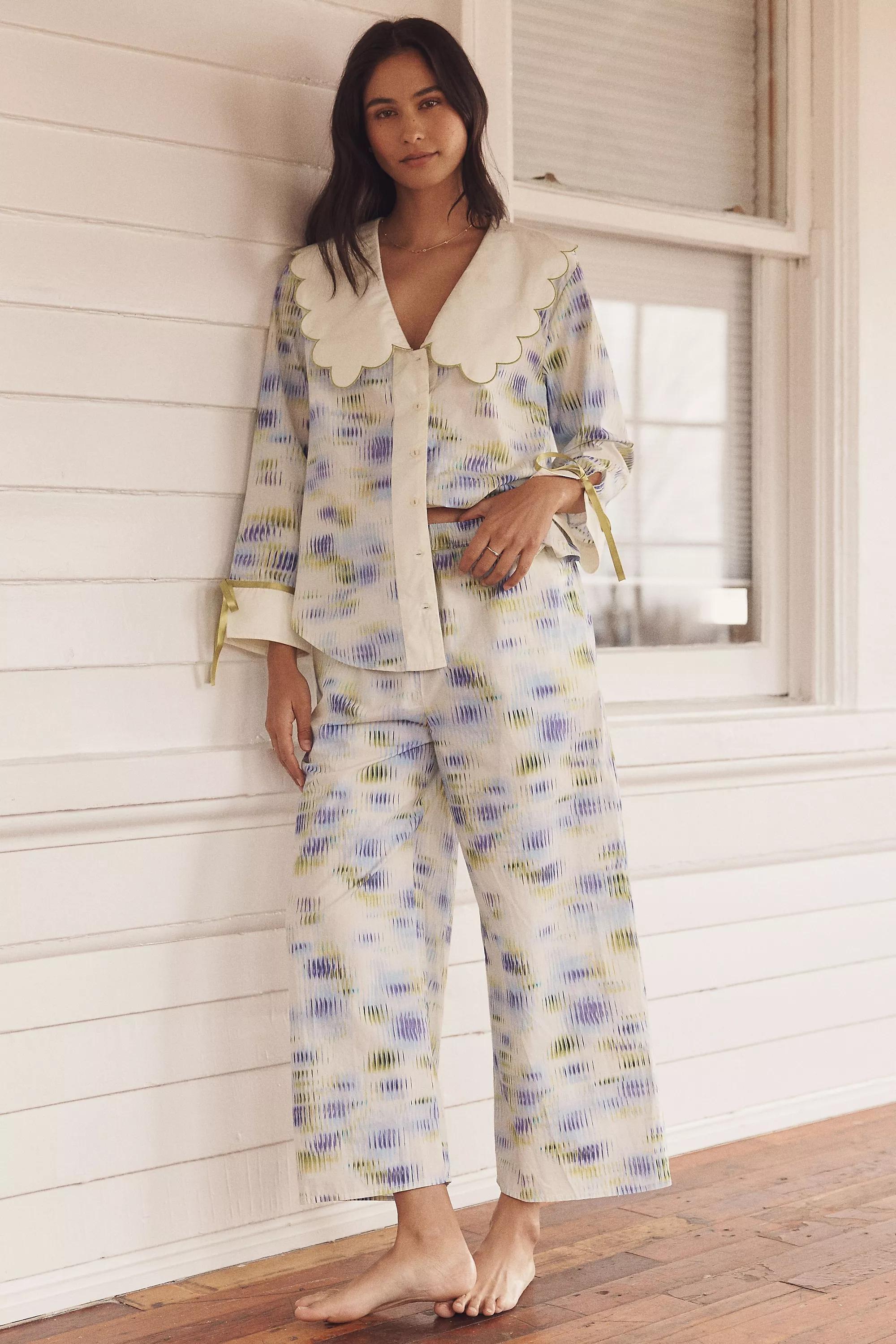 By Lyrebird Scallop Collar Pyjama Shirt, Blue, A501_0049, large image number 2