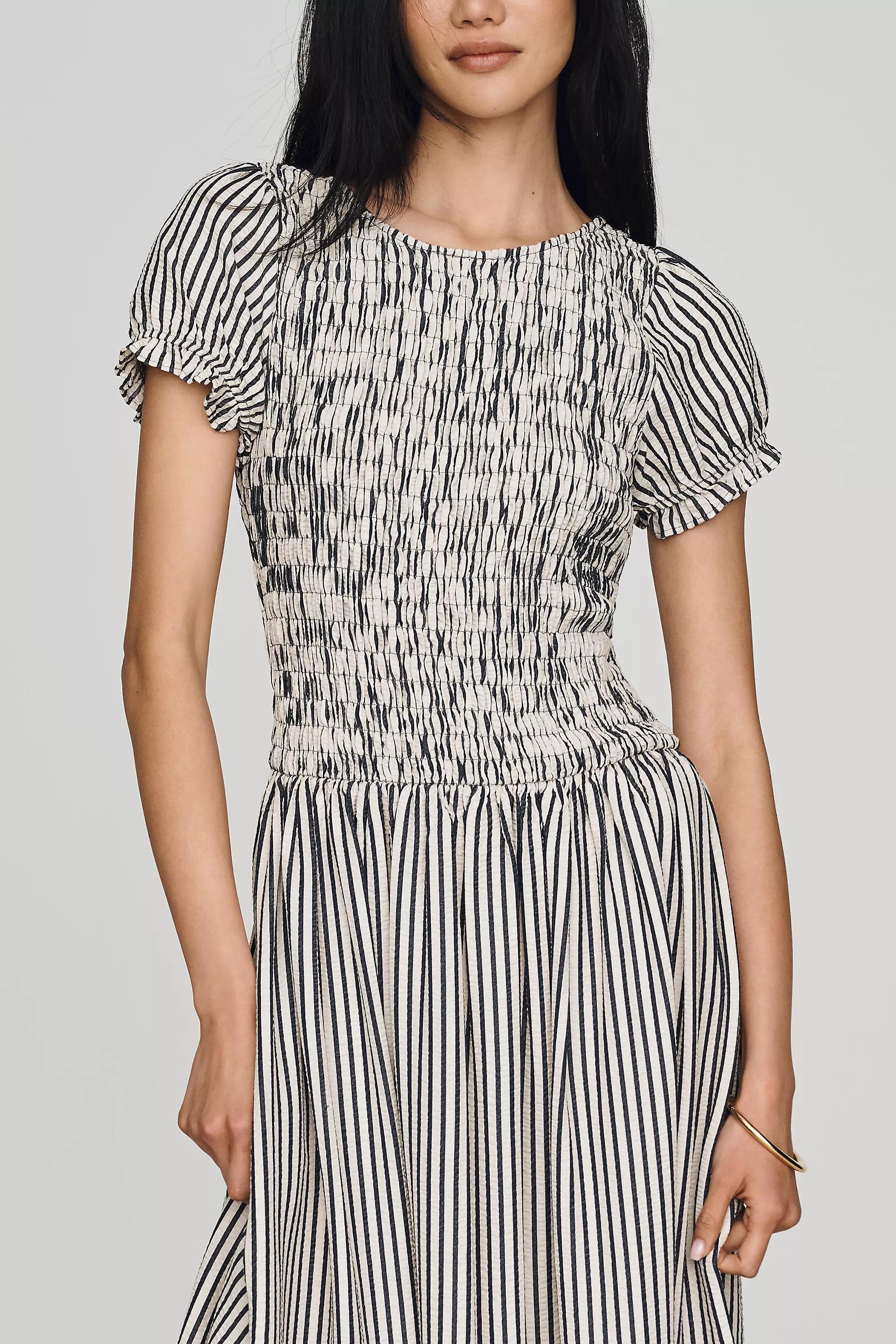 Maeve Margie Smocked Stripe Midi Dress, Striped, Blue, large image number 0