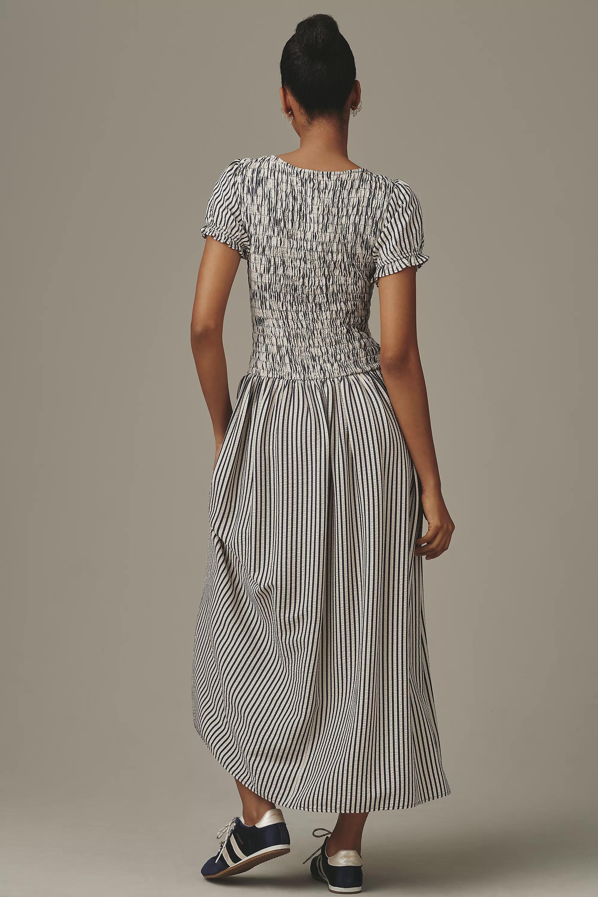 Maeve Margie Smocked Stripe Midi Dress, Striped, Blue, large image number 1