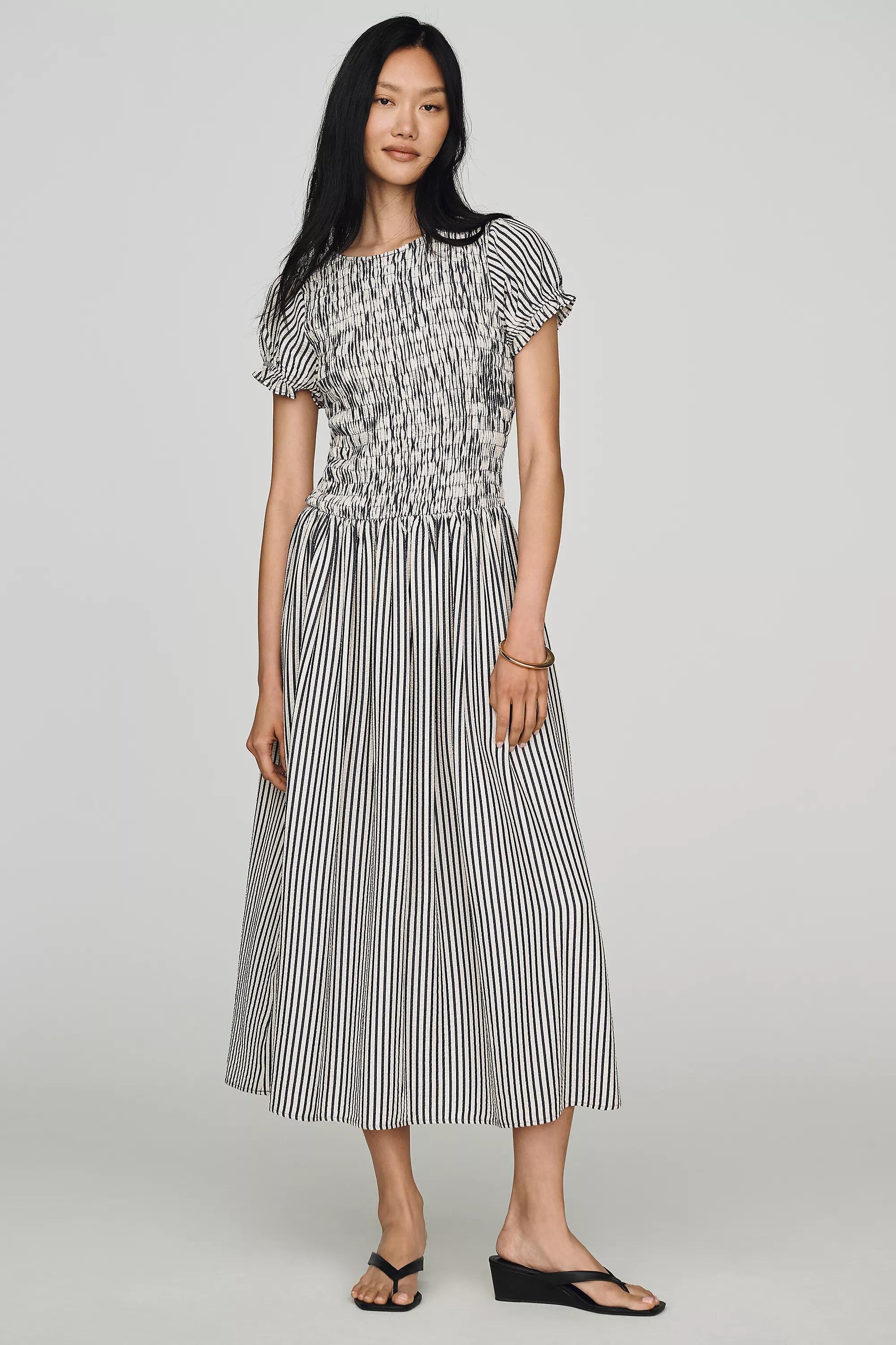 Maeve Margie Smocked Stripe Midi Dress, Striped, Blue, large image number 2