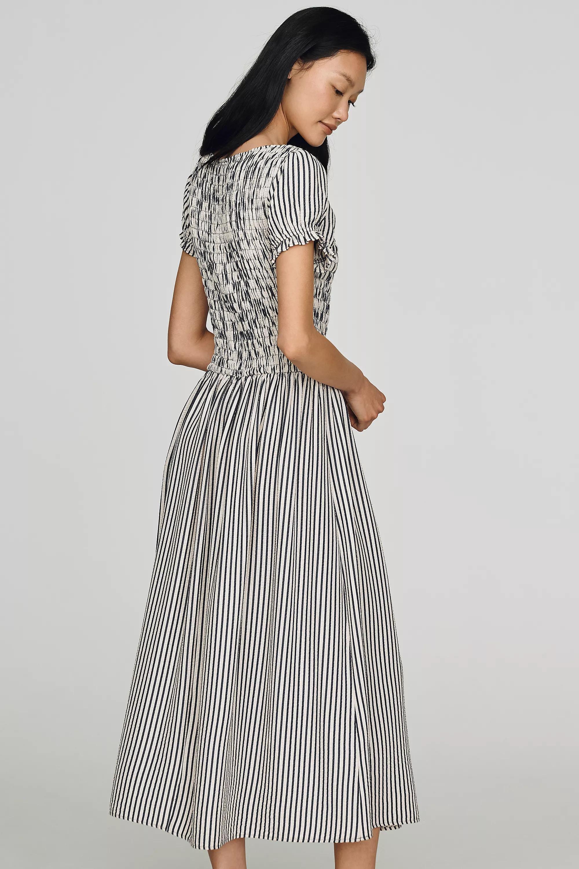 Maeve Margie Smocked Stripe Midi Dress, Striped, Blue, large image number 3