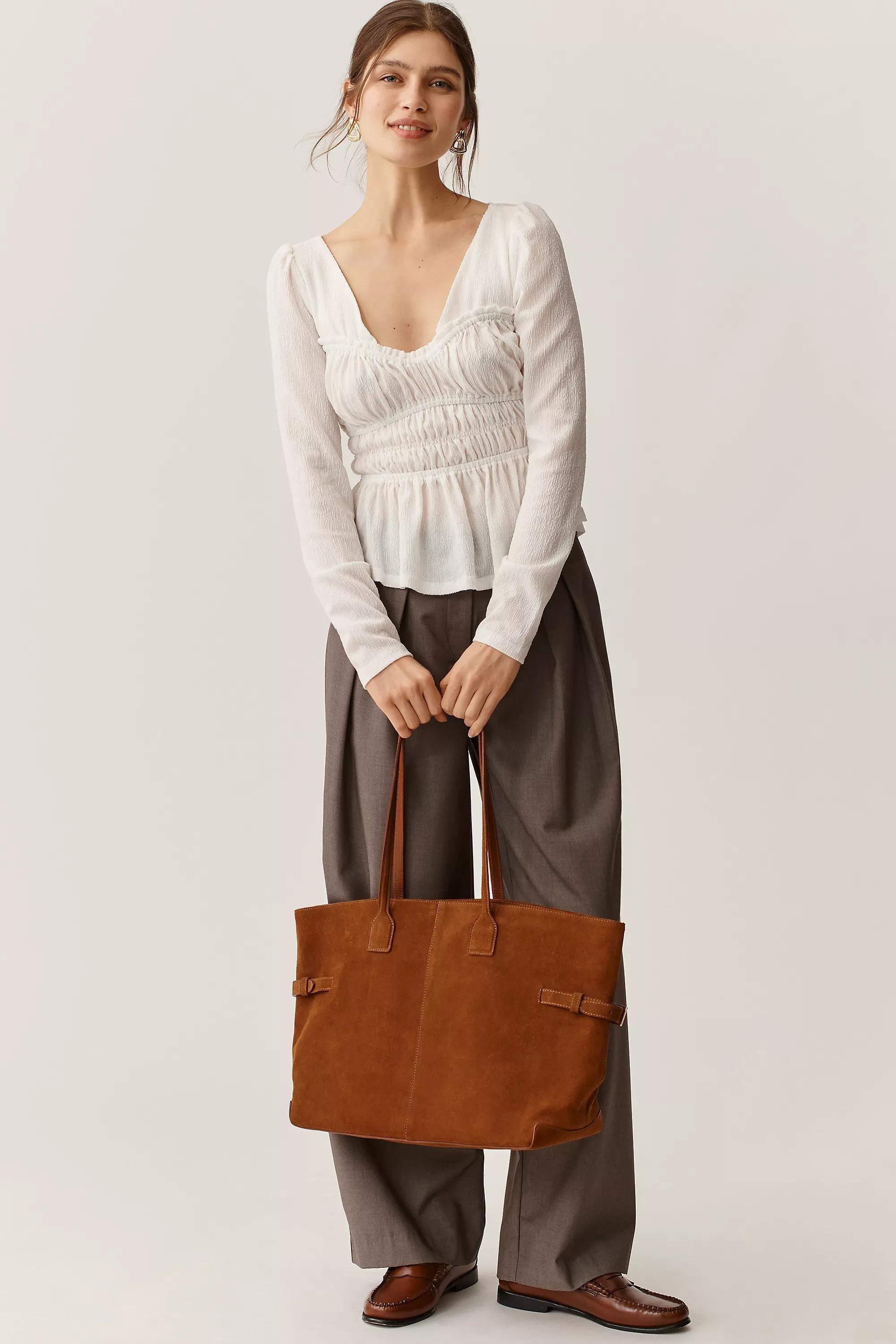 Maeve Long-Sleeve Smocked Top, Beige, A501_0011, large image number 5