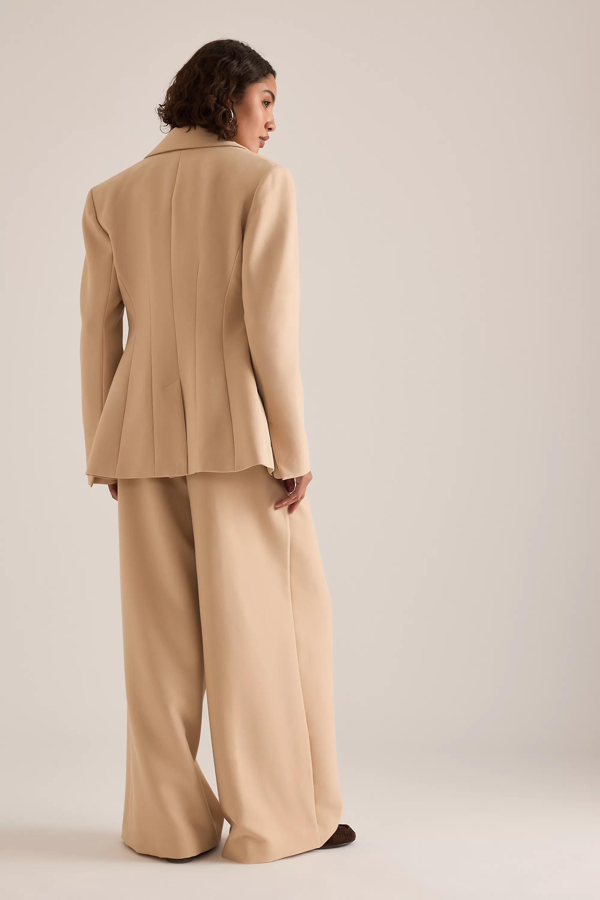 By Anthropologie Hourglass Woven Single-Breasted Blazer, Beige, A501_0016, large image number 2