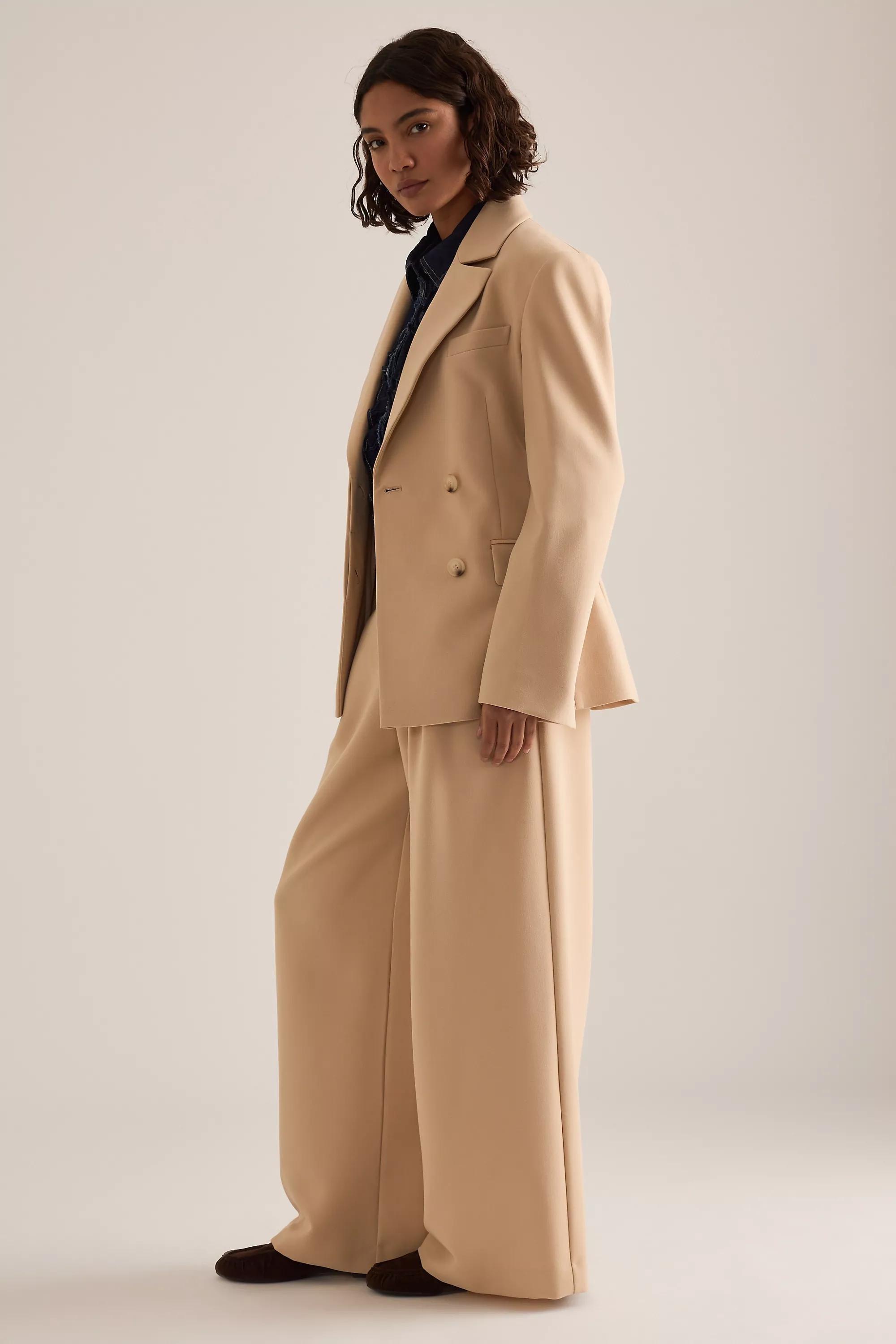 By Anthropologie Hourglass Woven Single-Breasted Blazer, Beige, A501_0016, large image number 7