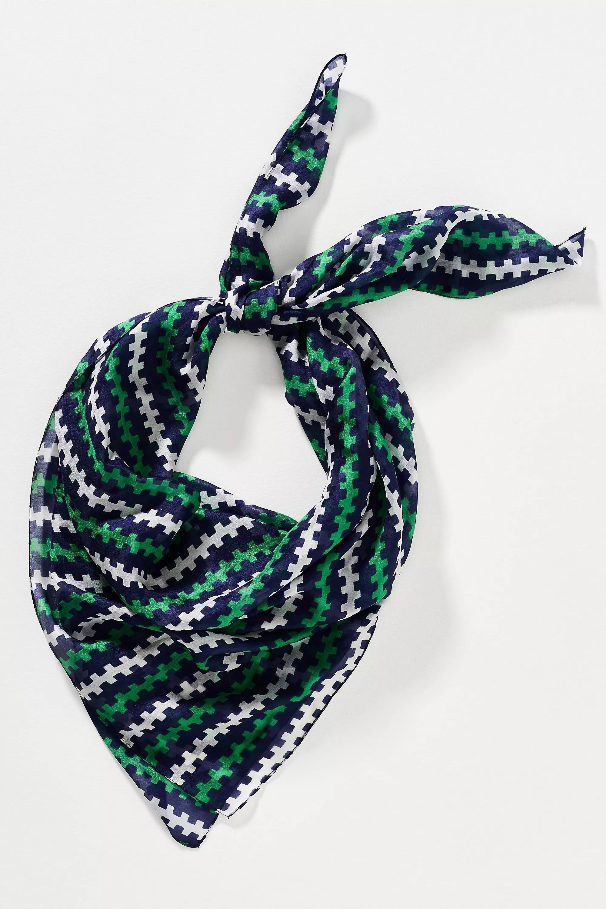 By Celandine Large Printed Silk Scarf, Navy, A501_0041, medium