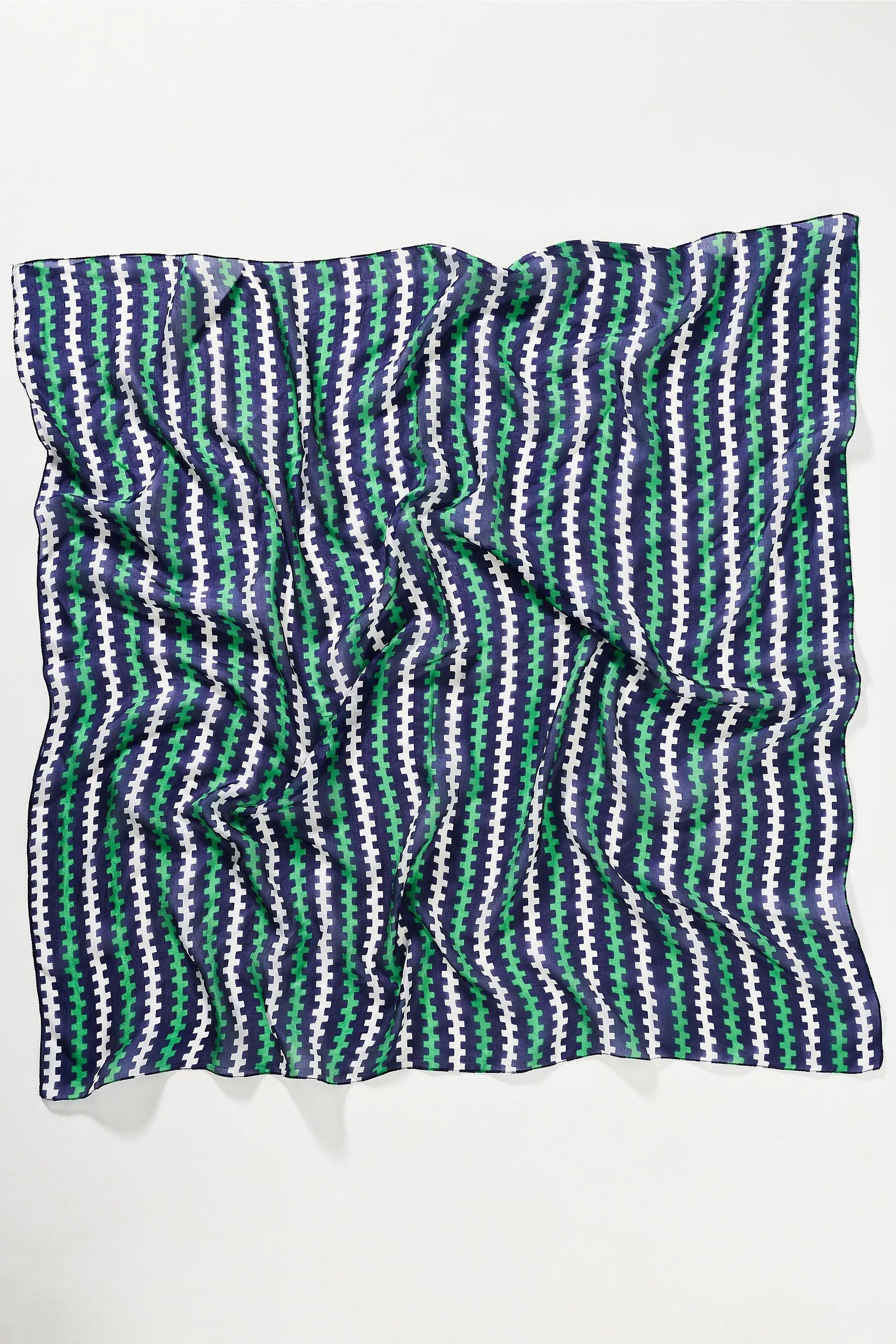 By Celandine Large Printed Silk Scarf, Navy, A501_0041, medium