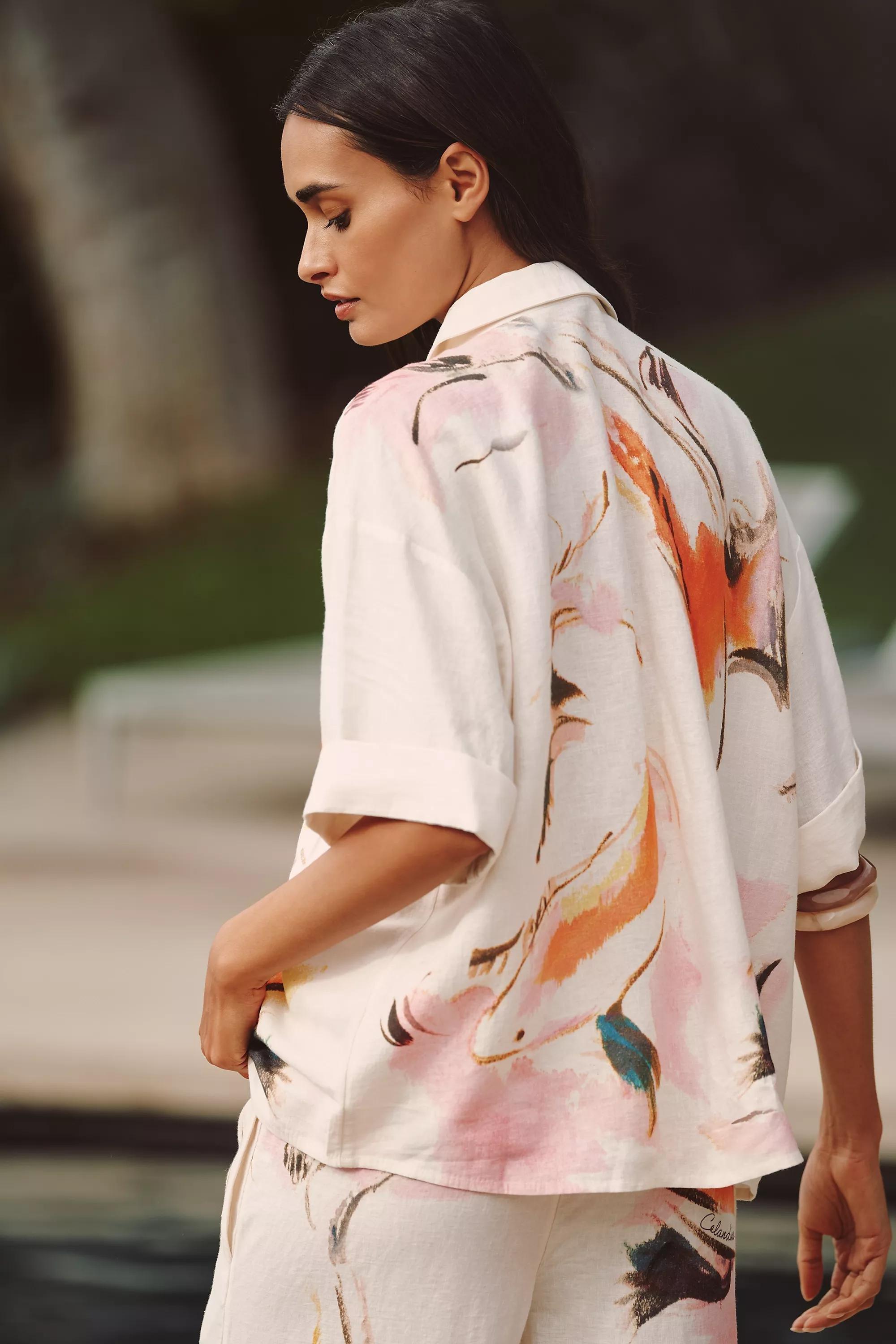 By Celandine Linen-Blend Buttondown Shirt, Pink, A501_0266, large image number 1