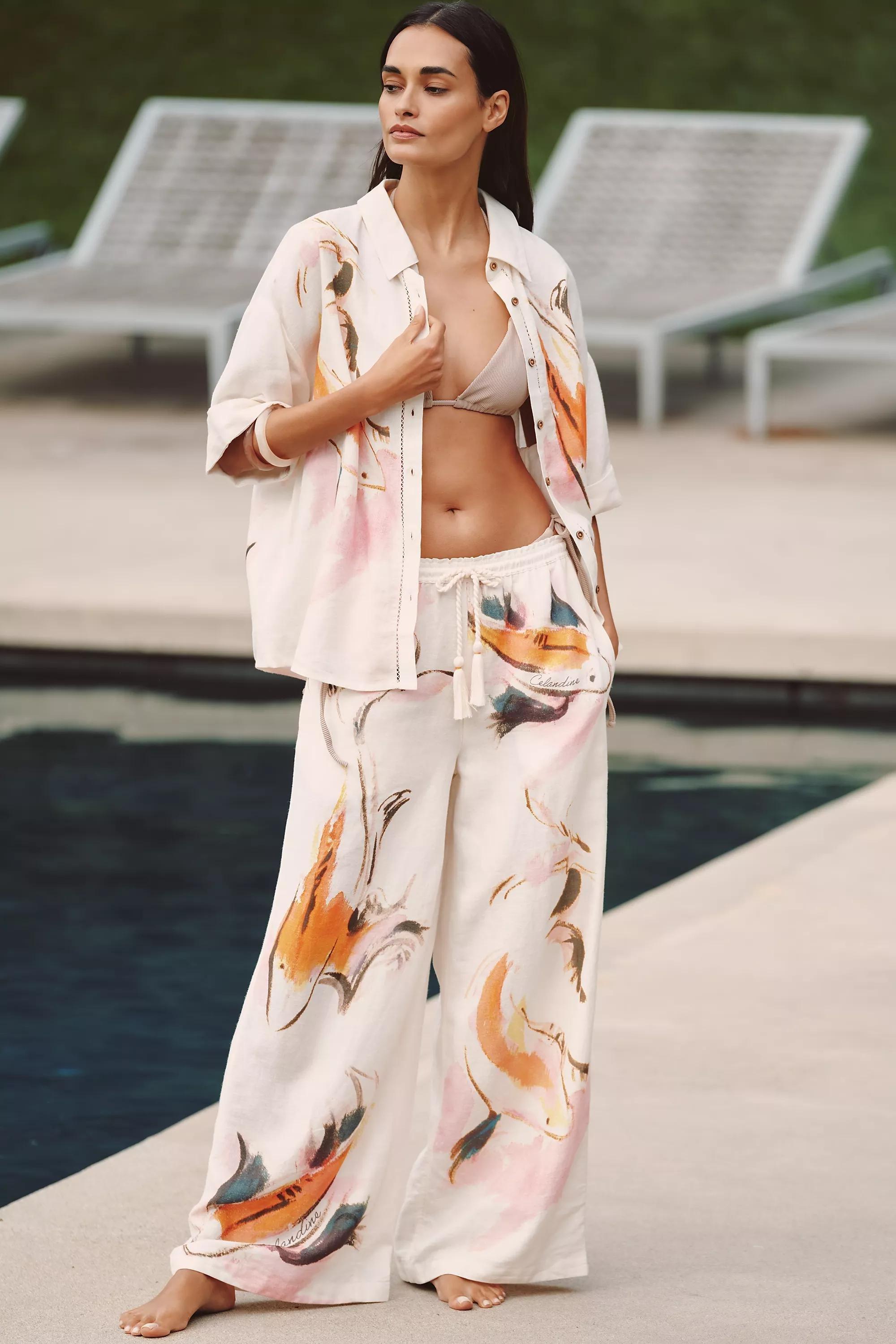 By Celandine Linen-Blend Buttondown Shirt, Pink, A501_0266, medium