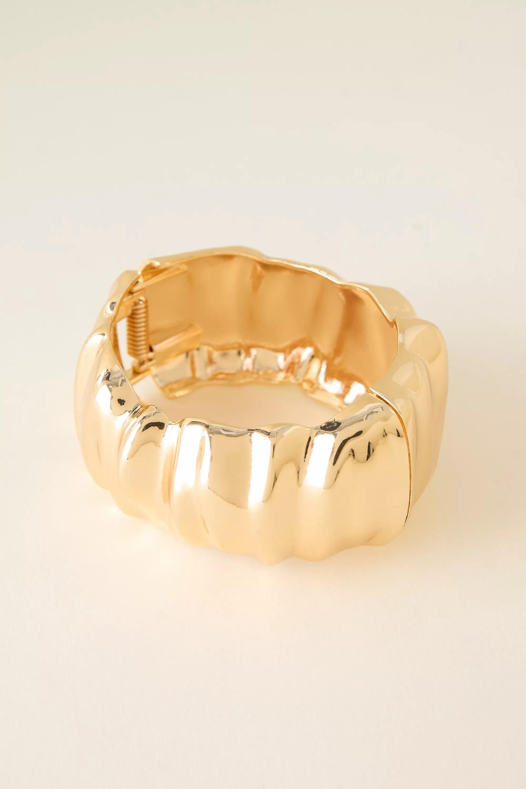 Hammered Bangle Bracelet, Gold, A501_0070, large image number 0